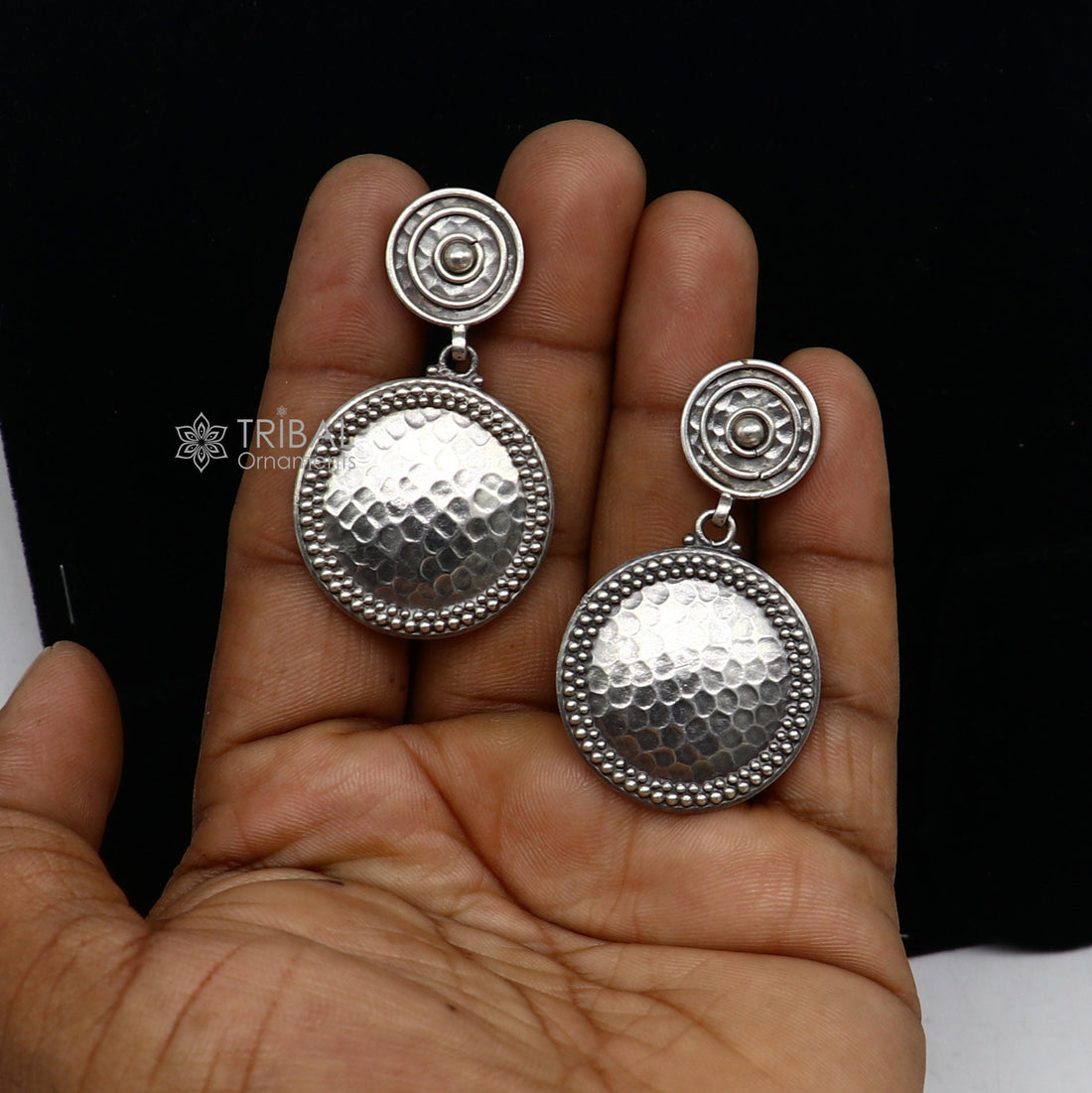 Exclusive stylish 925 Sterling silver traditional cultural design drop dangler fancy earrings, best party functional Navratri jewelry s1239 - TRIBAL ORNAMENTS