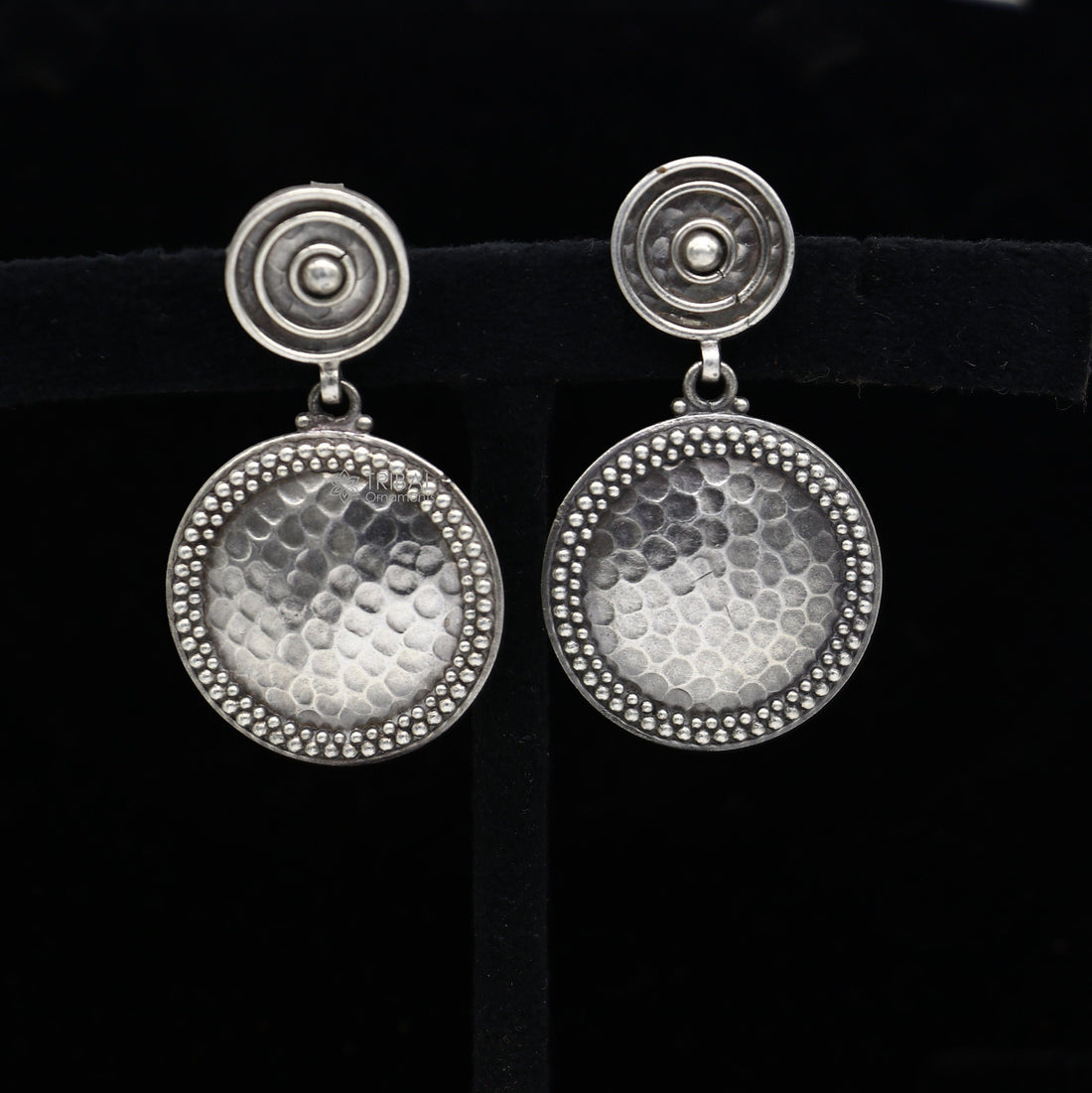 Exclusive stylish 925 Sterling silver traditional cultural design drop dangler fancy earrings, best party functional Navratri jewelry s1239 - TRIBAL ORNAMENTS