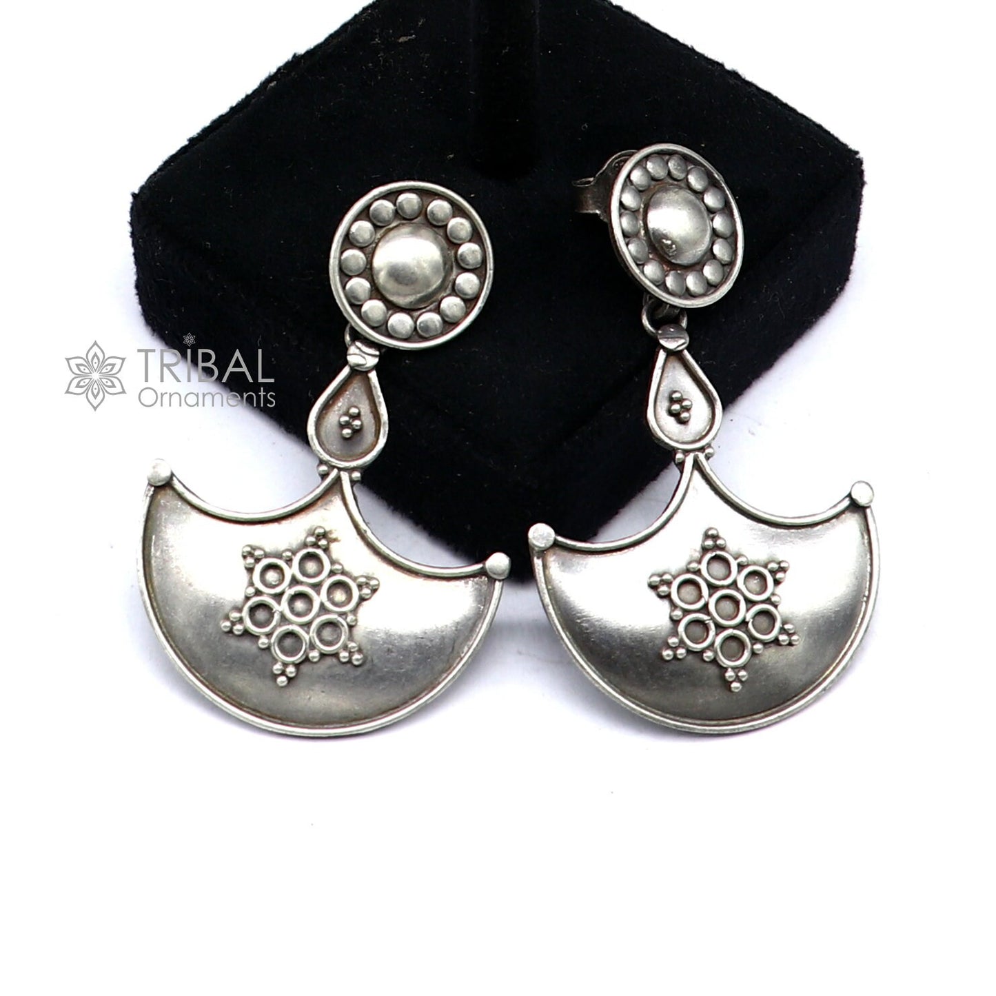 925 Sterling silver handmade traditional cultural design drop dangler fancy earrings, best party functional Navratri jewelry s1240 - TRIBAL ORNAMENTS