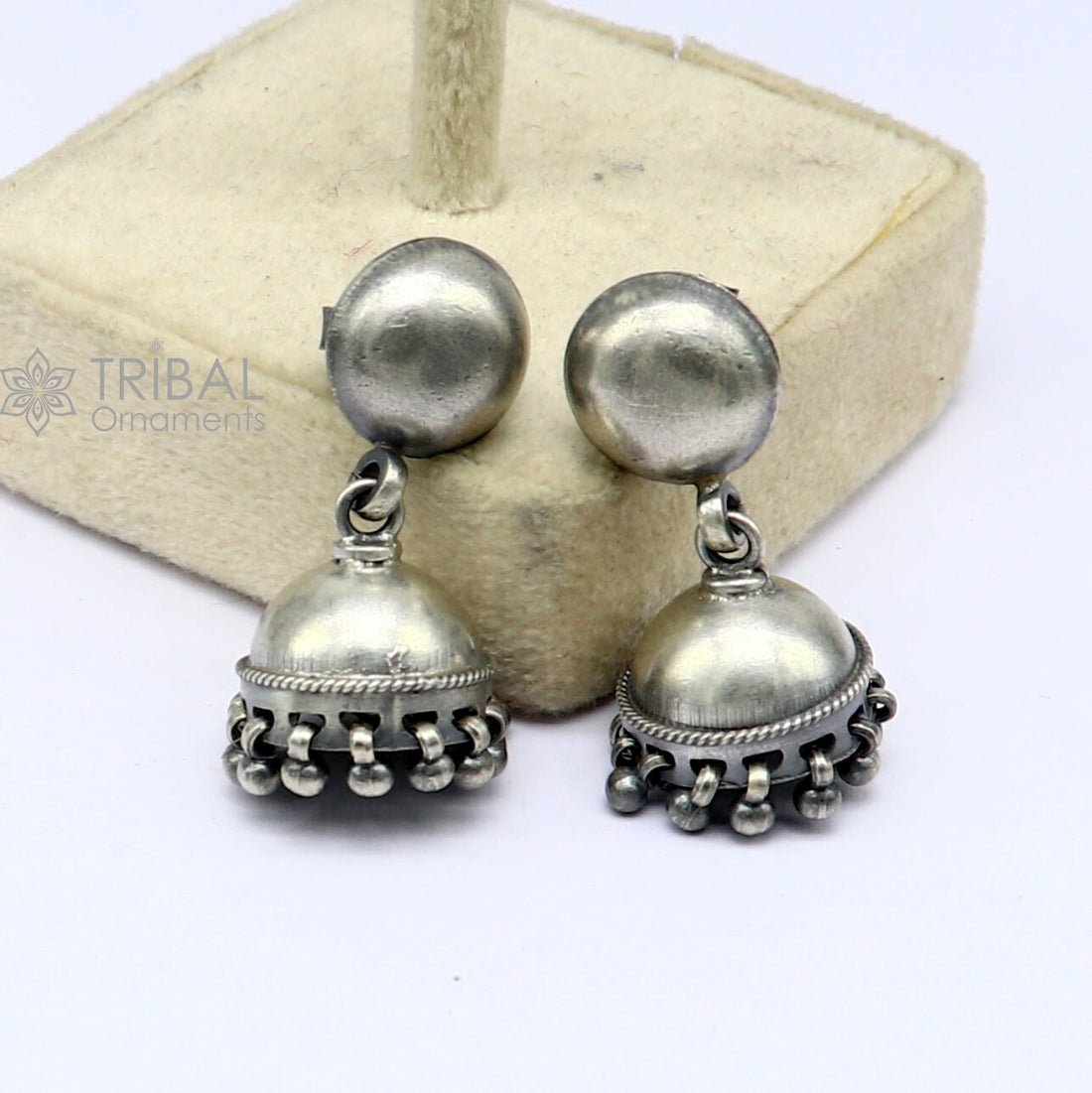 92.5 sterling silver gorgeous Exclusive design small stud earring fabulous jhumki or jhumka silver ethnic tribal earrings s1250 - TRIBAL ORNAMENTS