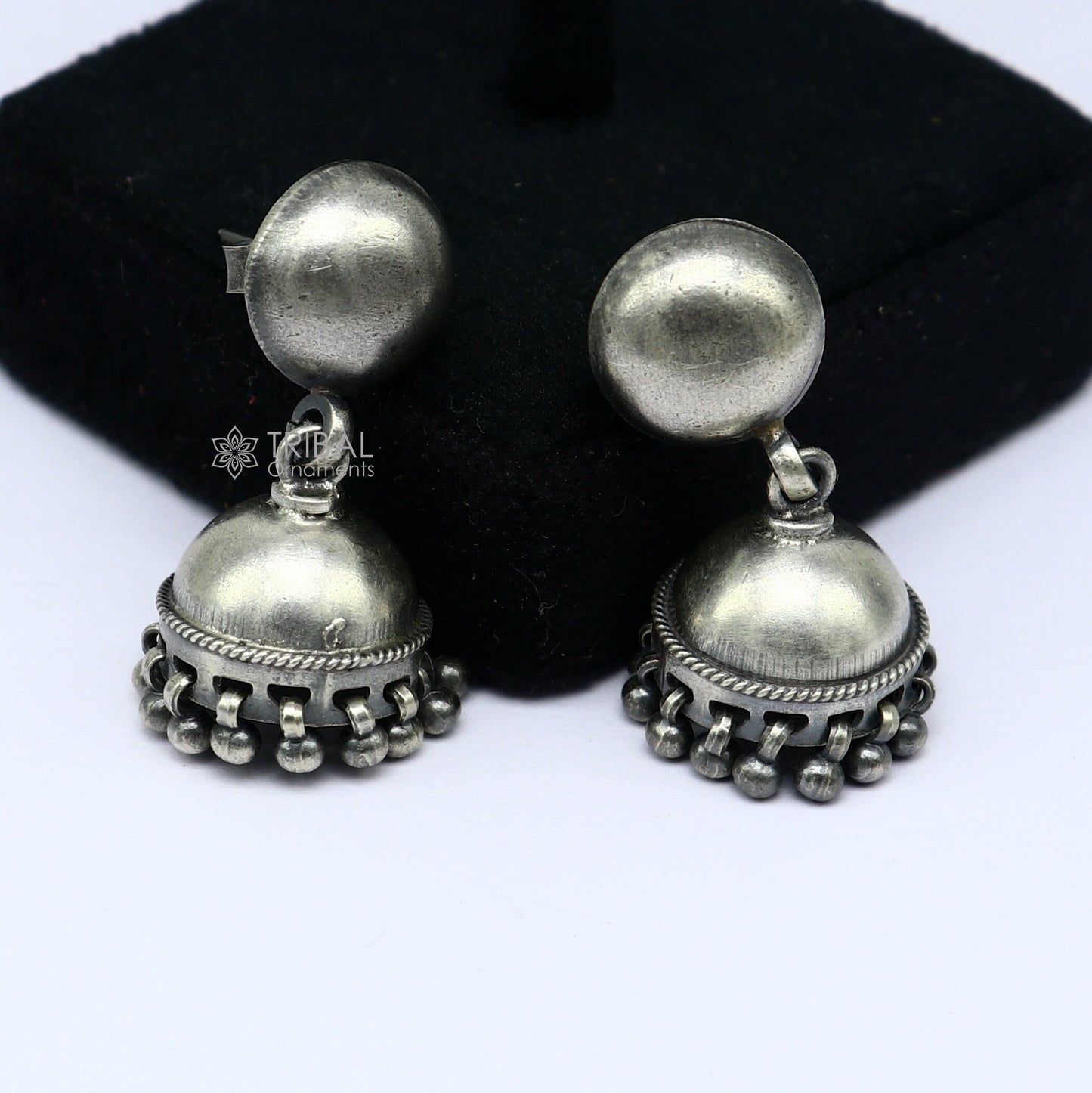 92.5 sterling silver gorgeous Exclusive design small stud earring fabulous jhumki or jhumka silver ethnic tribal earrings s1250 - TRIBAL ORNAMENTS