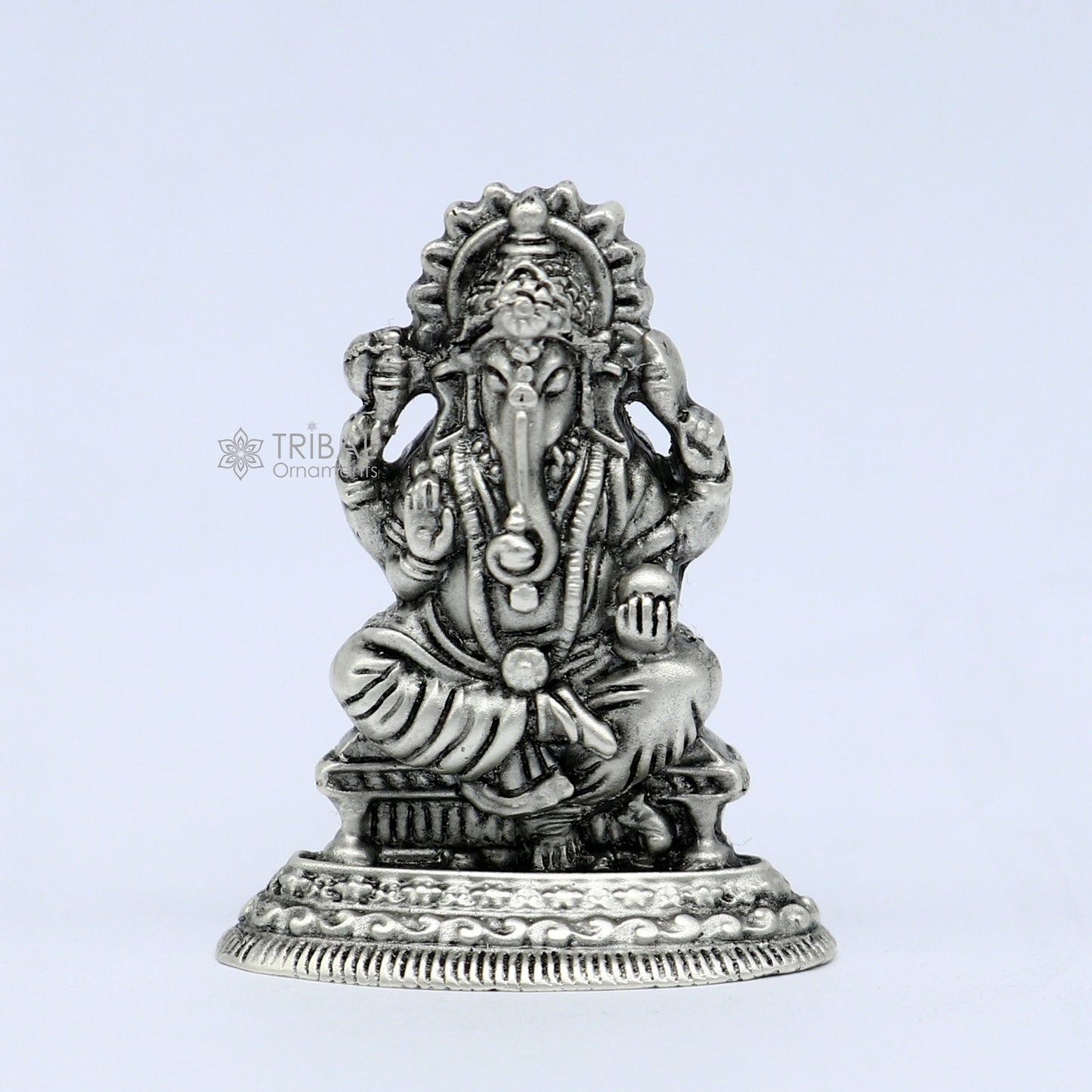 925 Sterling silver Divine lord idol Ganesha statue art, best puja figurine for home temple for wealth and prosperity art731 - TRIBAL ORNAMENTS