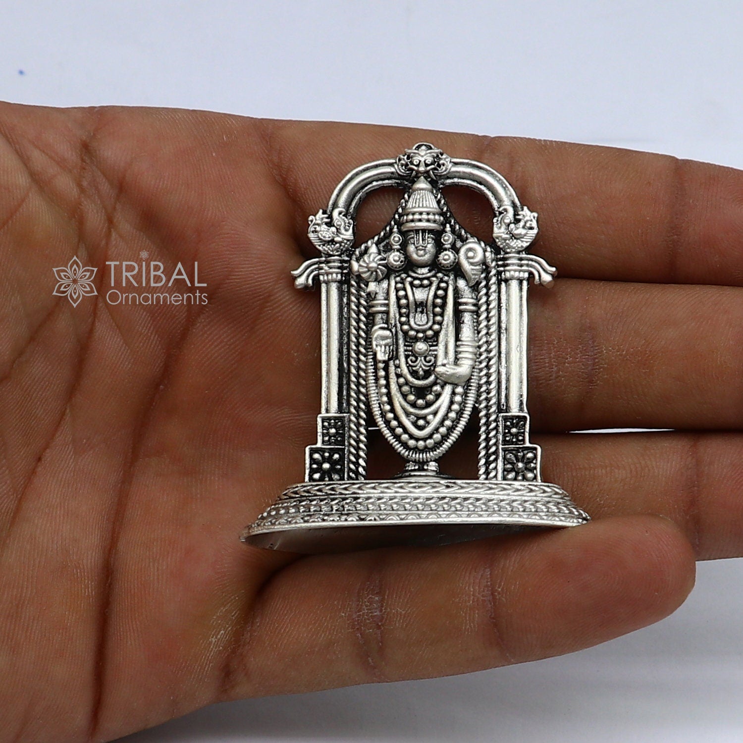 Handcrafted Balaji Tirupathi Idol In Silver Antic Finish - Silver Palace