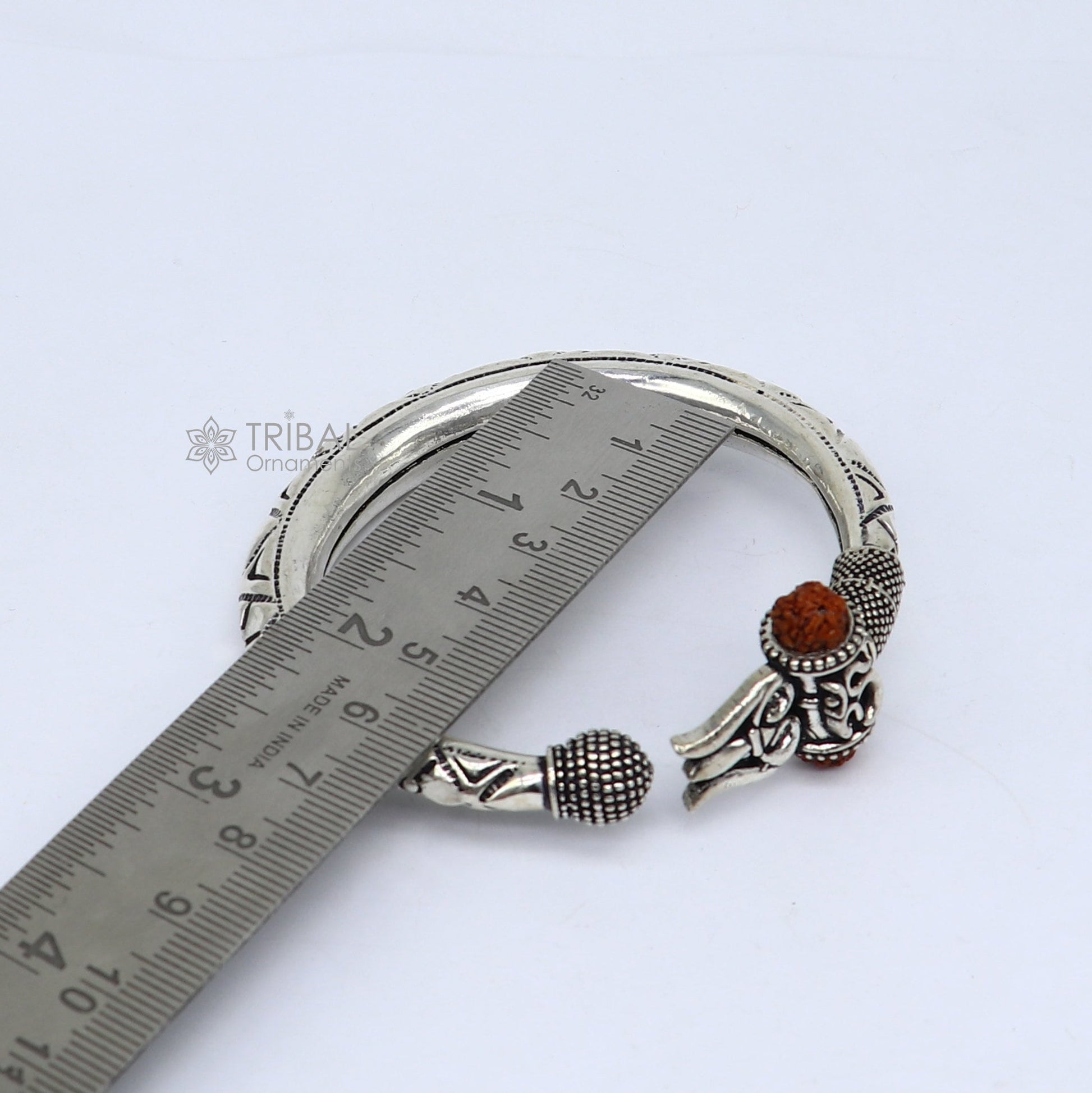 925 Sterling silver handmade Vintage style unique work Lord Shiva trident trishul kada bangle bracelet with Rudraksha customized kada nsk770 - TRIBAL ORNAMENTS