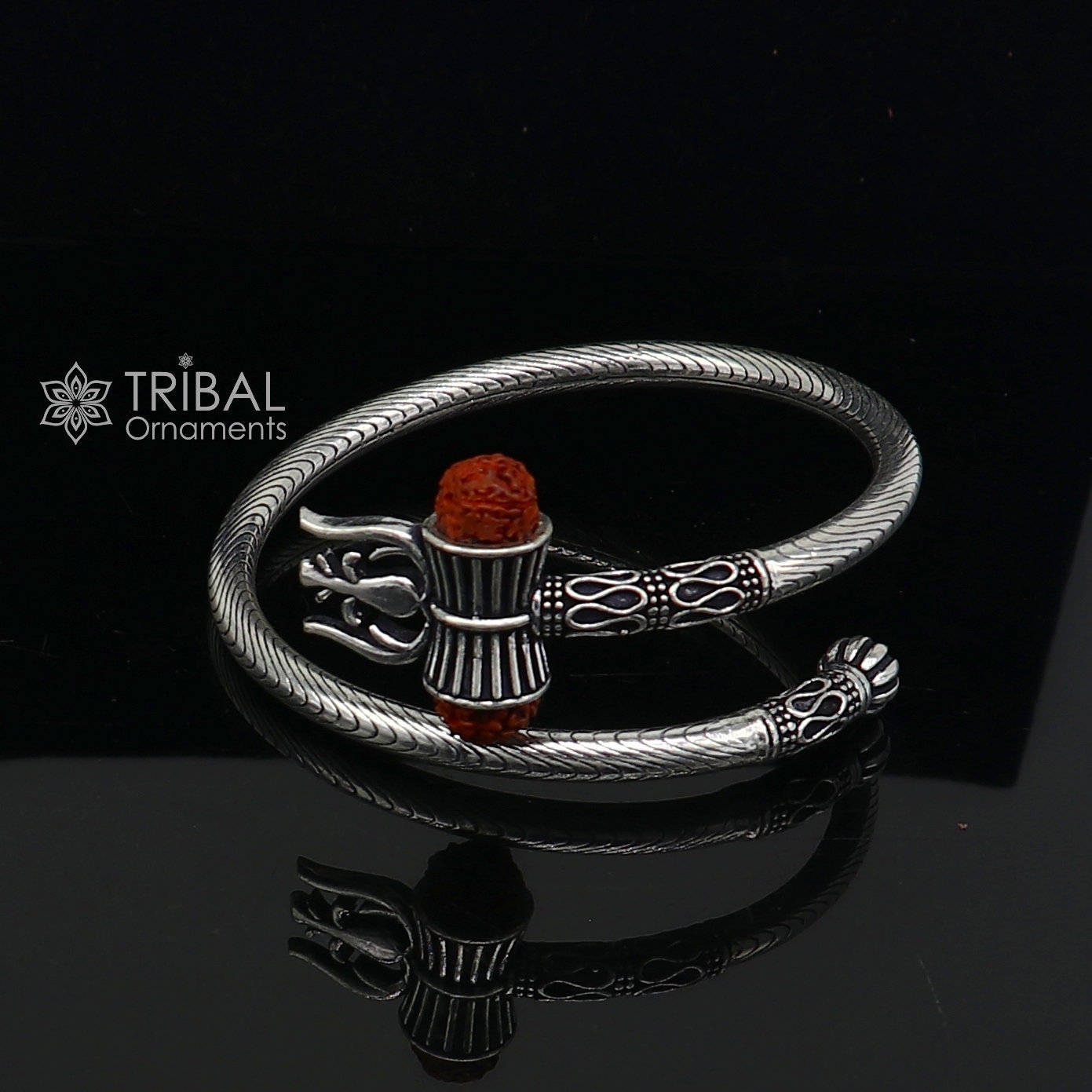 925 sterling silver handmade amazing customized lord shiva bangle bracelet, excellent trident trishul with rudraksha unisex jewelry nsk772 - TRIBAL ORNAMENTS