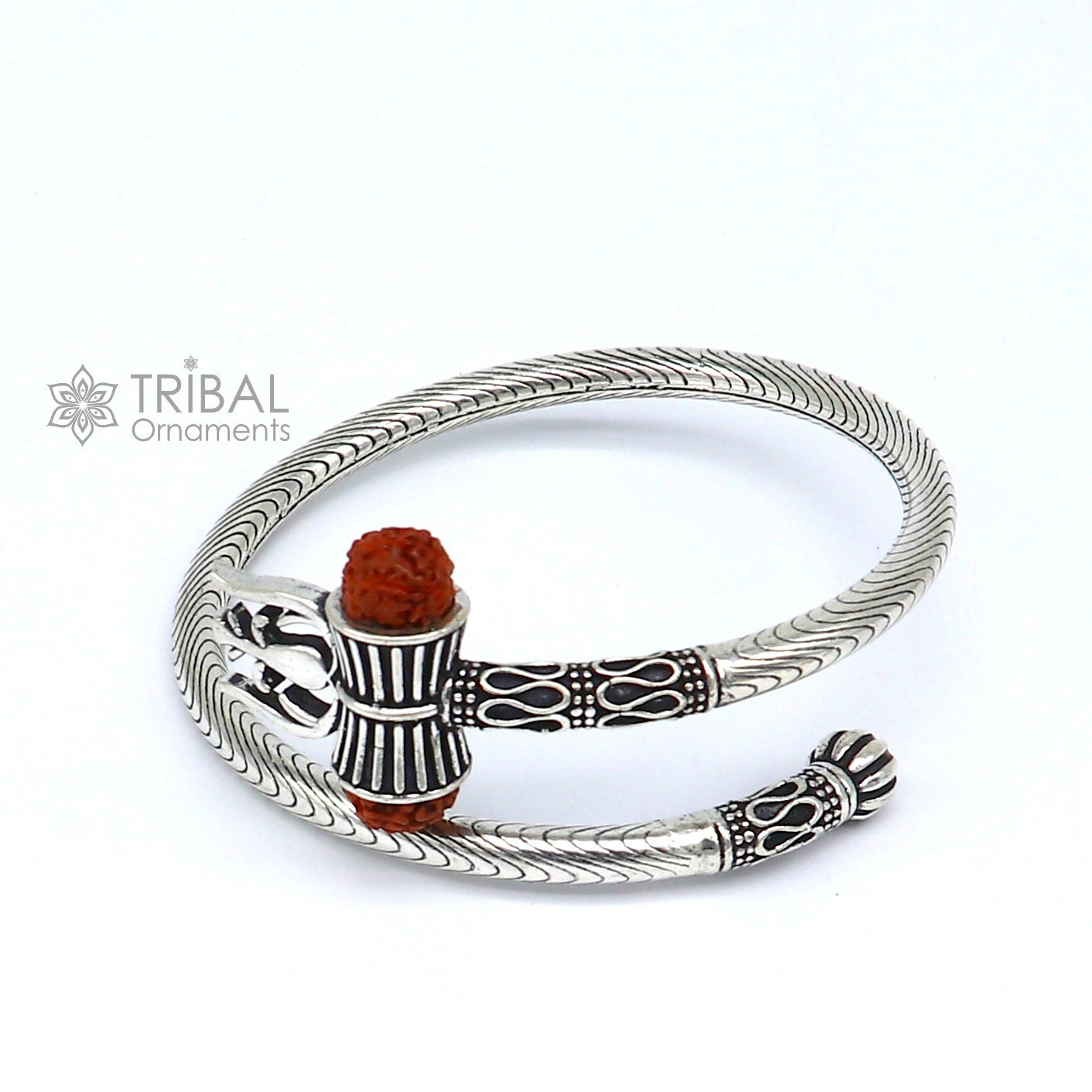 925 sterling silver handmade amazing customized lord shiva bangle bracelet, excellent trident trishul with rudraksha unisex jewelry nsk772 - TRIBAL ORNAMENTS