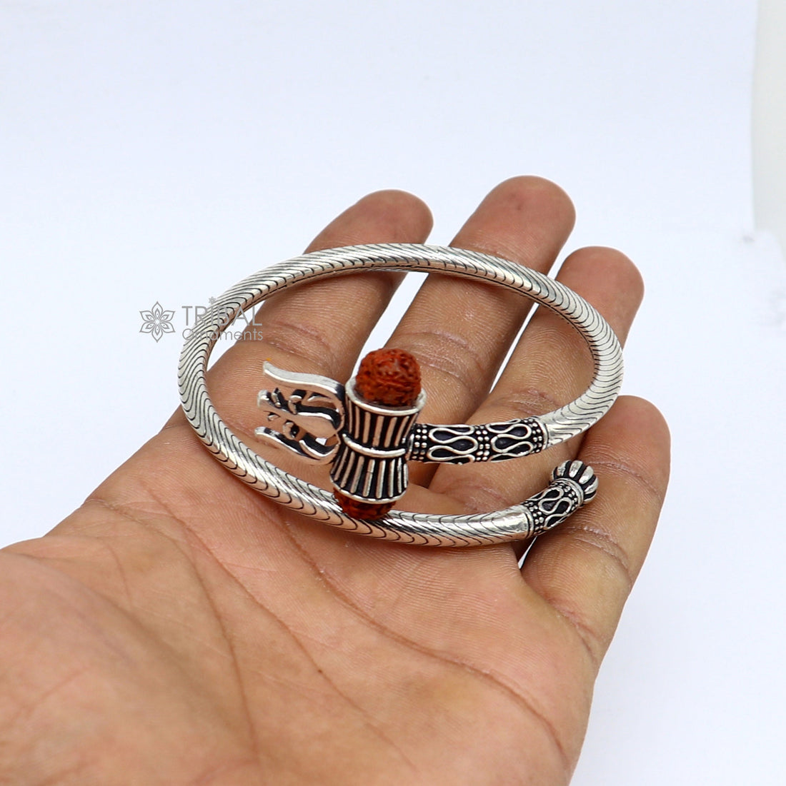 925 sterling silver handmade amazing customized lord shiva bangle bracelet, excellent trident trishul with rudraksha unisex jewelry nsk772 - TRIBAL ORNAMENTS