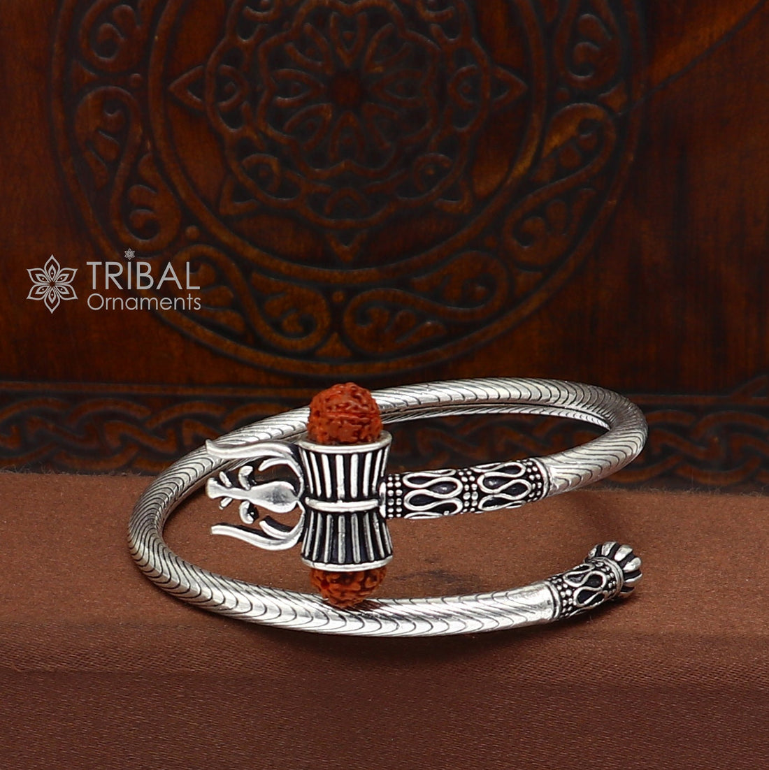 925 sterling silver handmade amazing customized lord shiva bangle bracelet, excellent trident trishul with rudraksha unisex jewelry nsk772 - TRIBAL ORNAMENTS