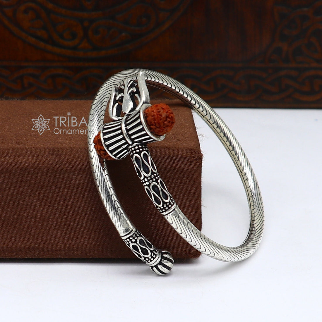 925 sterling silver handmade amazing customized lord shiva bangle bracelet, excellent trident trishul with rudraksha unisex jewelry nsk772 - TRIBAL ORNAMENTS