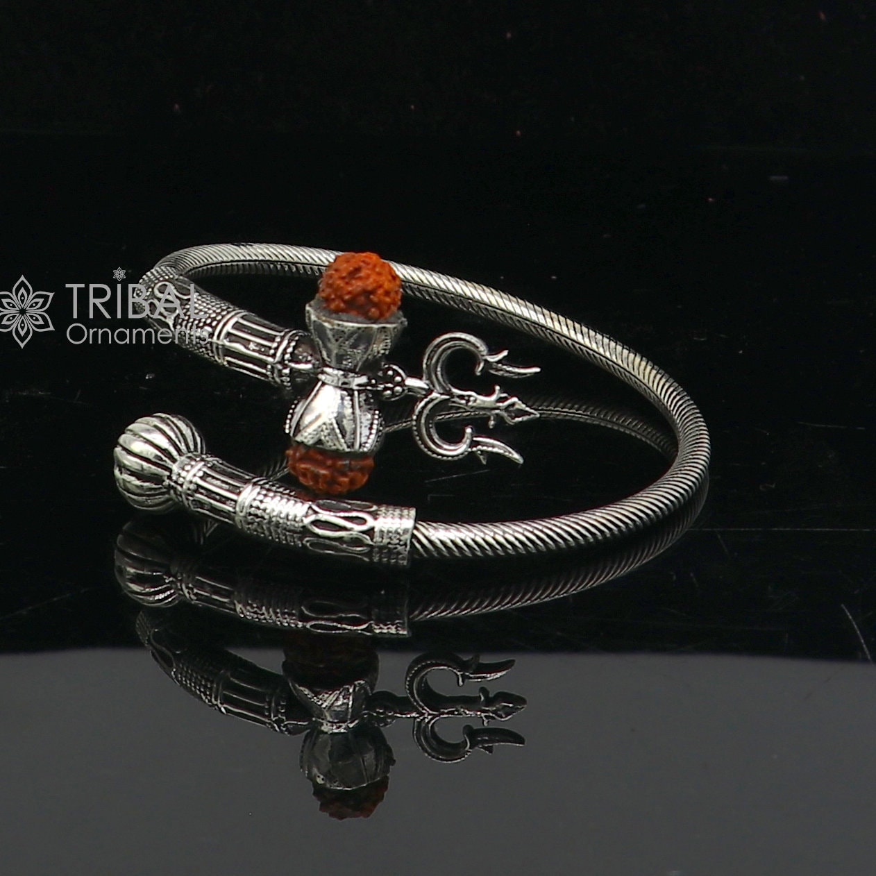 925 sterling silver handmade amazing customized lord shiva bangle bracelet, excellent trident trishul with rudraksha unisex jewelry nsk773 - TRIBAL ORNAMENTS
