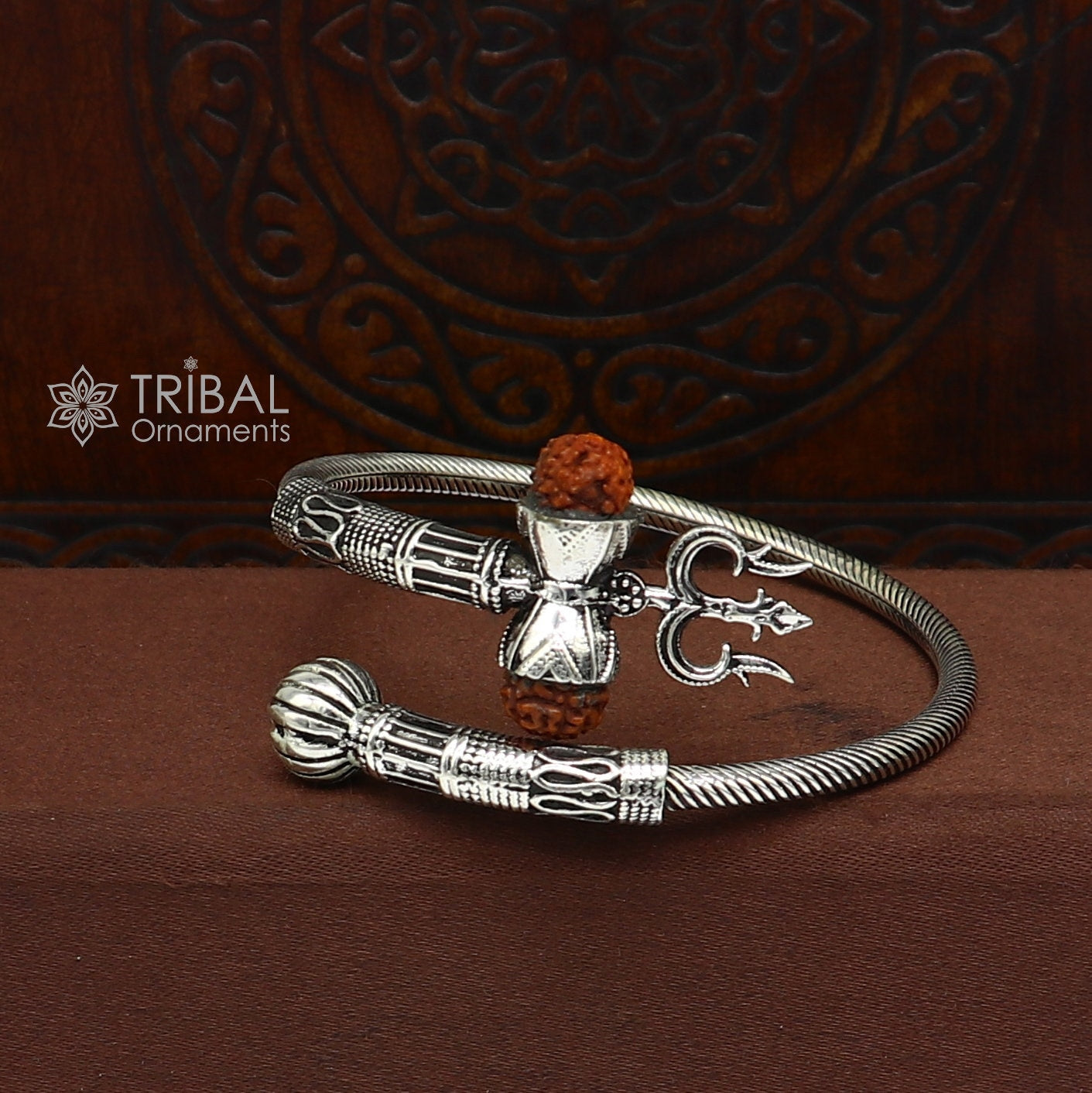 925 sterling silver handmade amazing customized lord shiva bangle bracelet, excellent trident trishul with rudraksha unisex jewelry nsk773 - TRIBAL ORNAMENTS