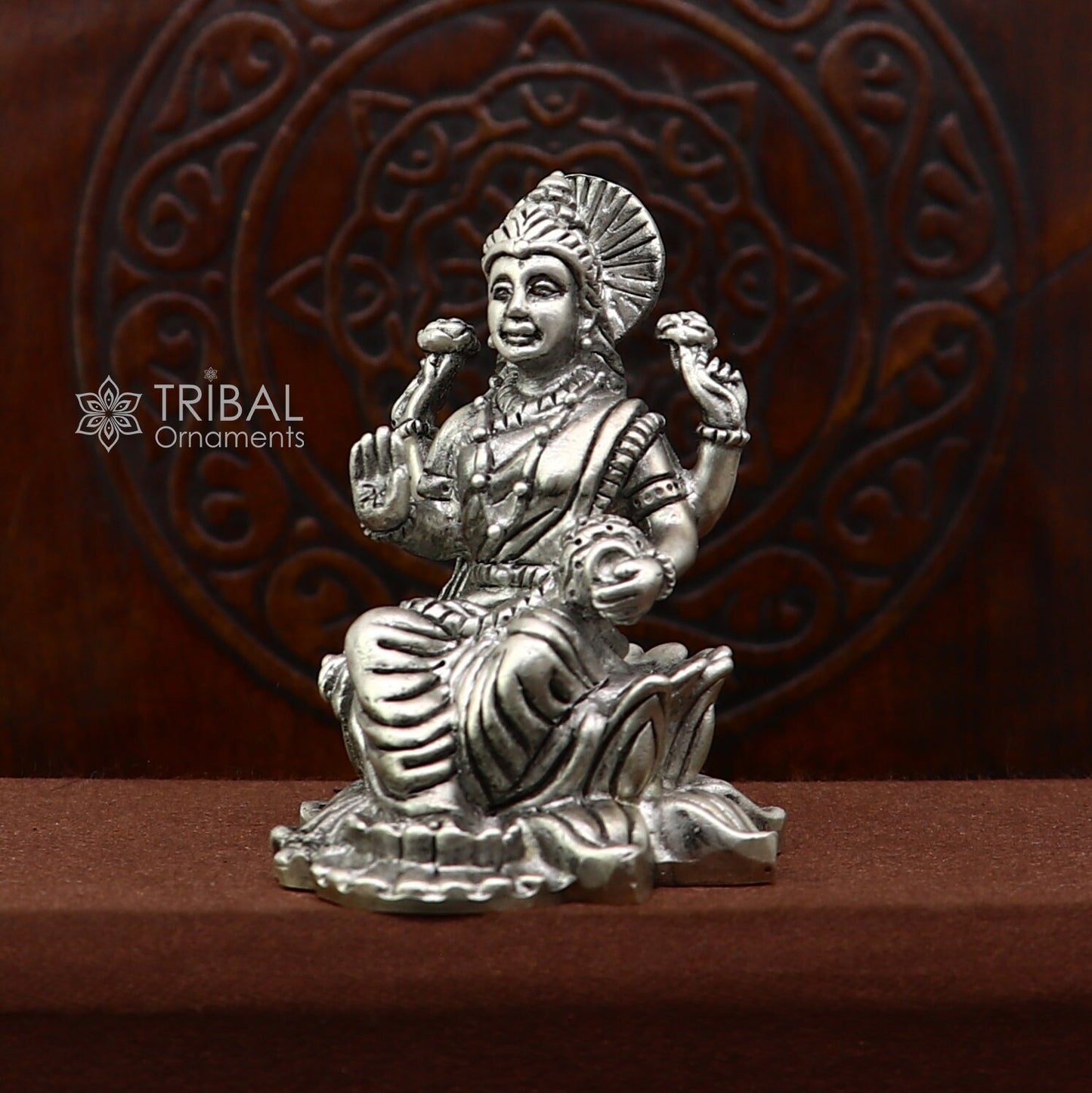 925 Silver Goddess Lakshmi Divine statue figurine for puja,best way for Diwali festival puja or worshipping for wealth and prosperity art751 - TRIBAL ORNAMENTS