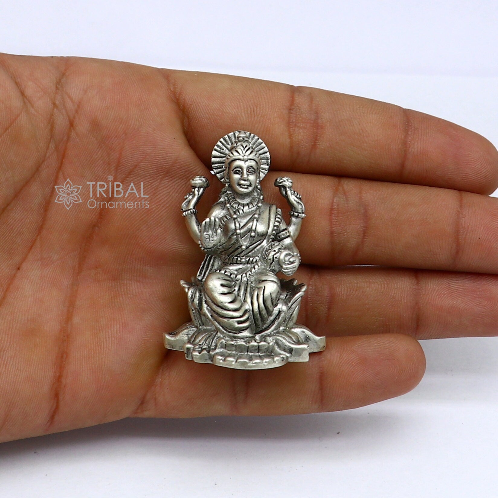 925 Silver Goddess Lakshmi Divine statue figurine for puja,best way for Diwali festival puja or worshipping for wealth and prosperity art751 - TRIBAL ORNAMENTS