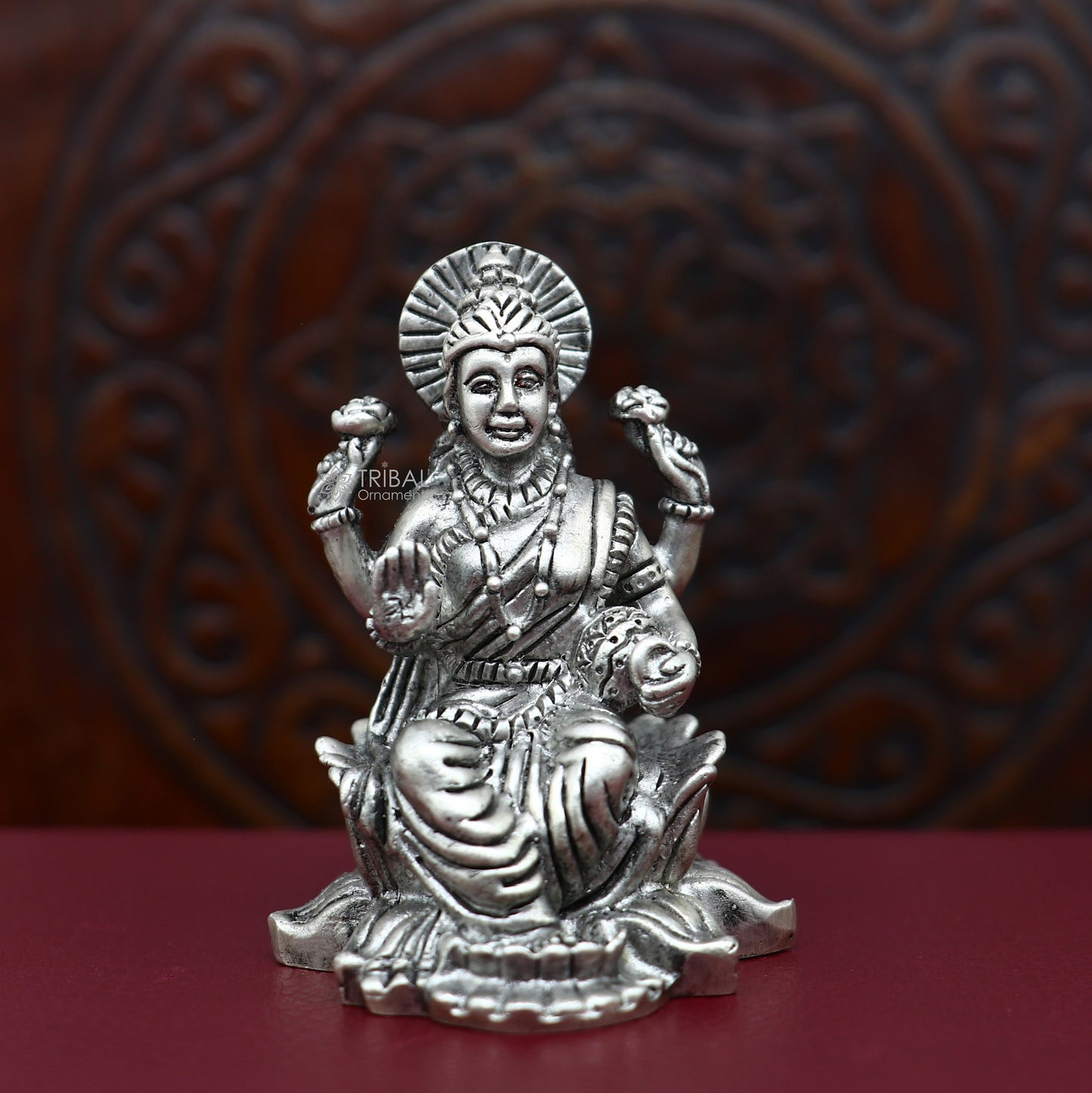 925 Silver Goddess Lakshmi Divine statue figurine for puja,best way for Diwali festival puja or worshipping for wealth and prosperity art751 - TRIBAL ORNAMENTS