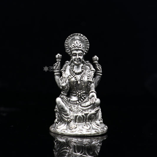 925 Silver Goddess Lakshmi Divine statue figurine for puja,best way for Diwali festival puja or worshipping for wealth and prosperity art752 - TRIBAL ORNAMENTS