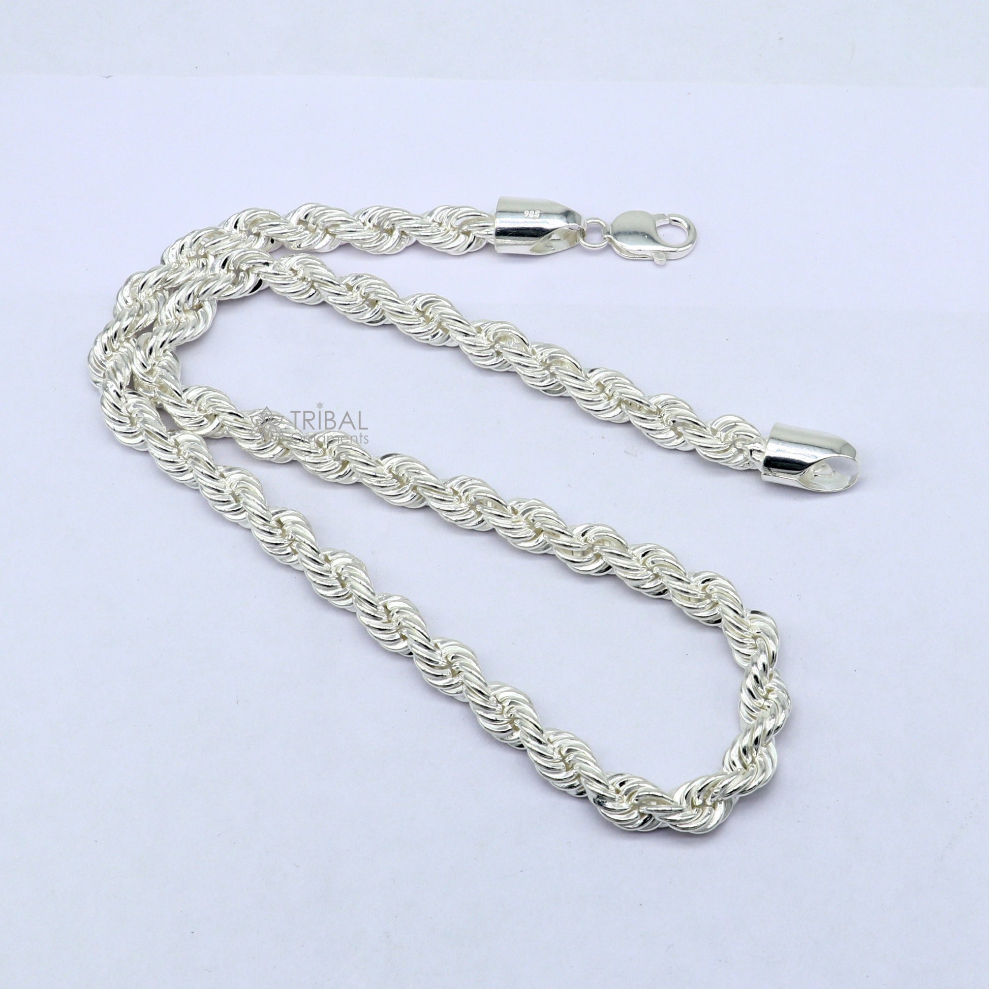 20"/24" Heavy 8mm Rope chain 925 sterling silver handmade rope chain, necklace chain, plain bright silver trendy style men's chain ch570 - TRIBAL ORNAMENTS