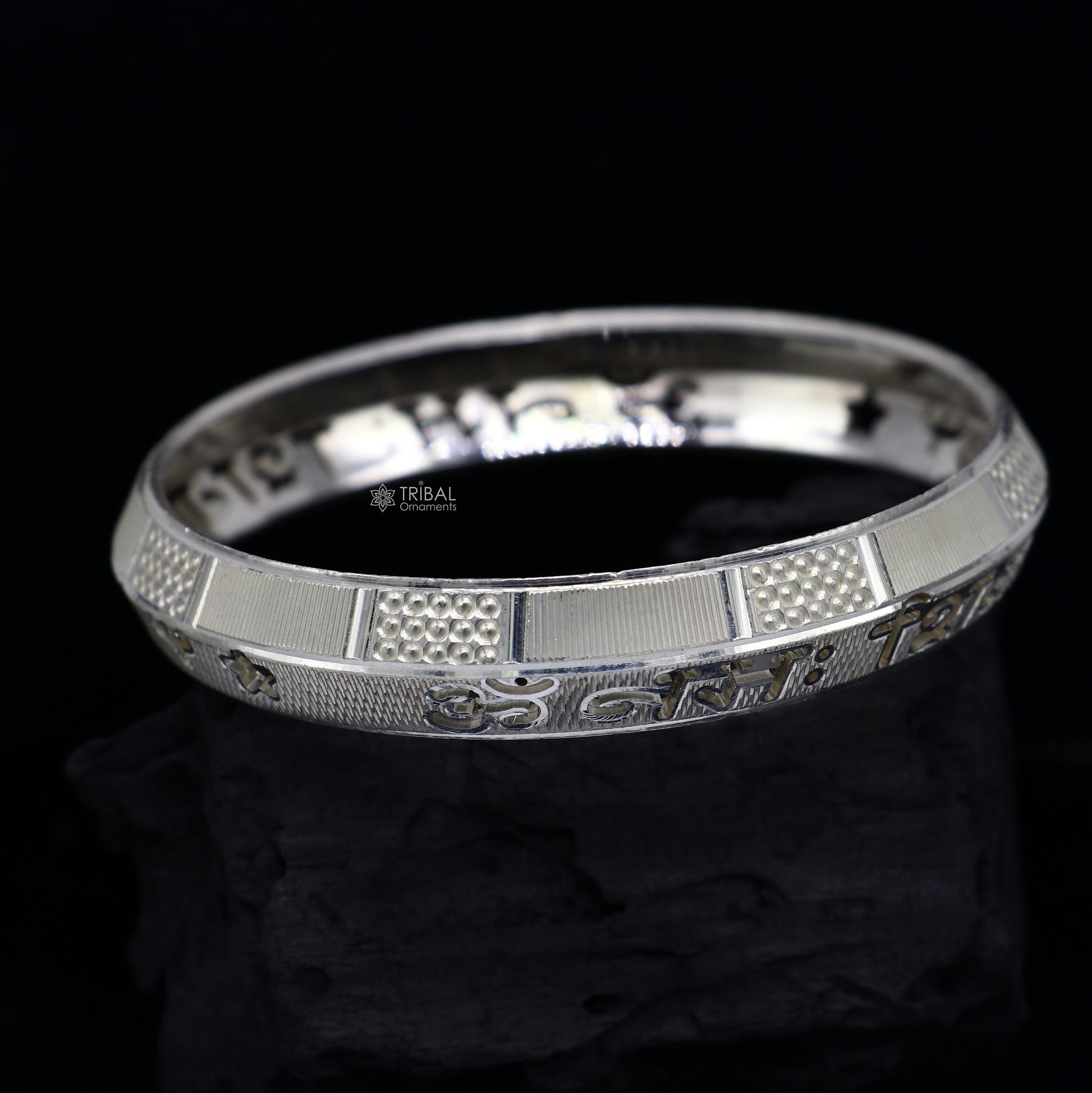 925 Sterling silver Handmade solid kada bracelet mantra bracelet "aum namah shivay " mens gifting divine kada from rajasthan india nsk780 - TRIBAL ORNAMENTS