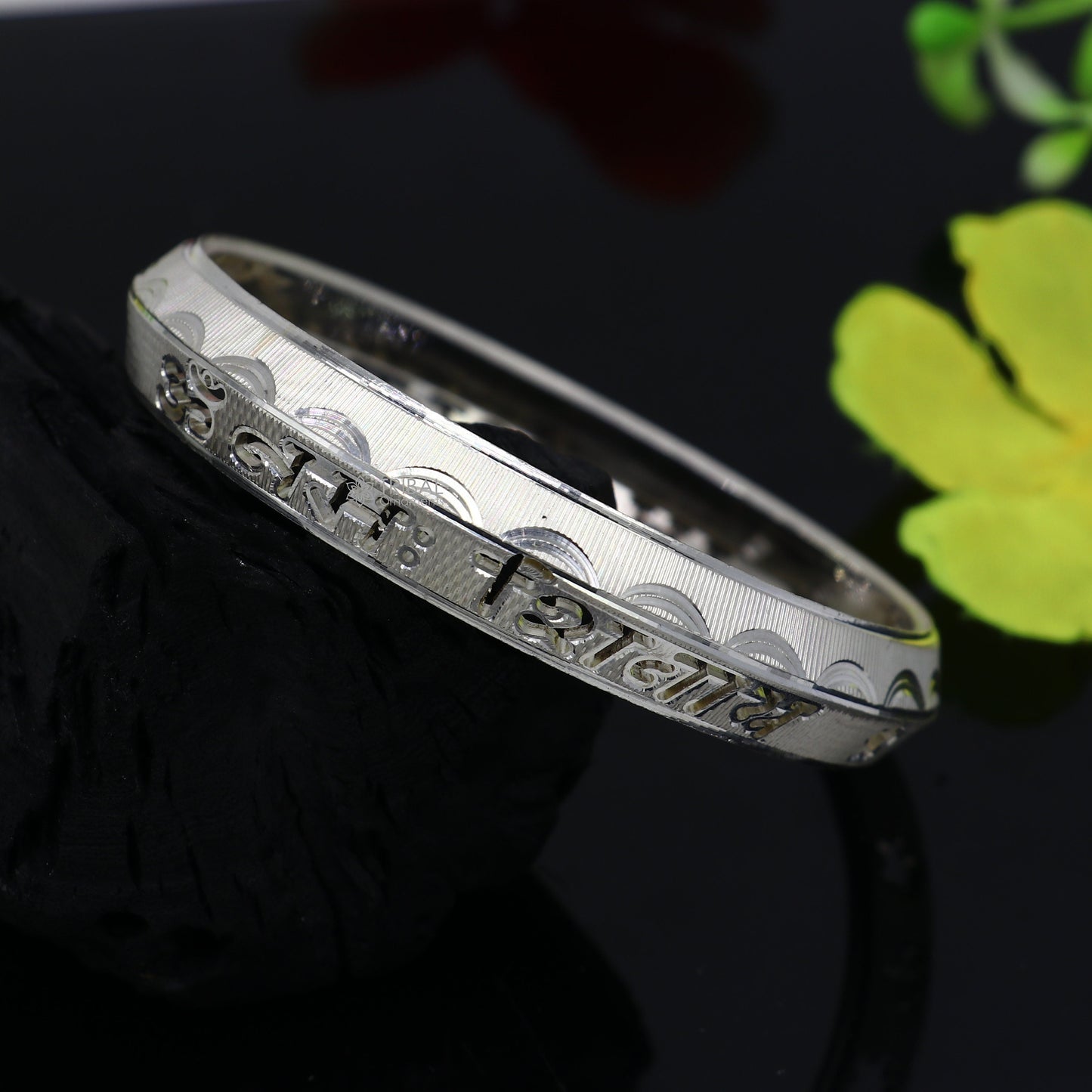 925 Sterling silver Handmade solid kada bracelet mantra bracelet "aum namah shivay " mens gifting divine kada from rajasthan india nsk781 - TRIBAL ORNAMENTS