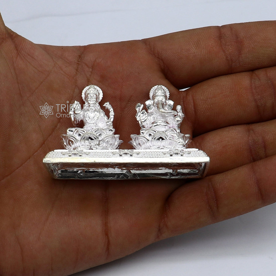 1.3" 925 Sterling silver Lakshmi and Ganesha statue, puja article figurine, Diwali puja brings joy, hope, and wealth to the owners art747 - TRIBAL ORNAMENTS