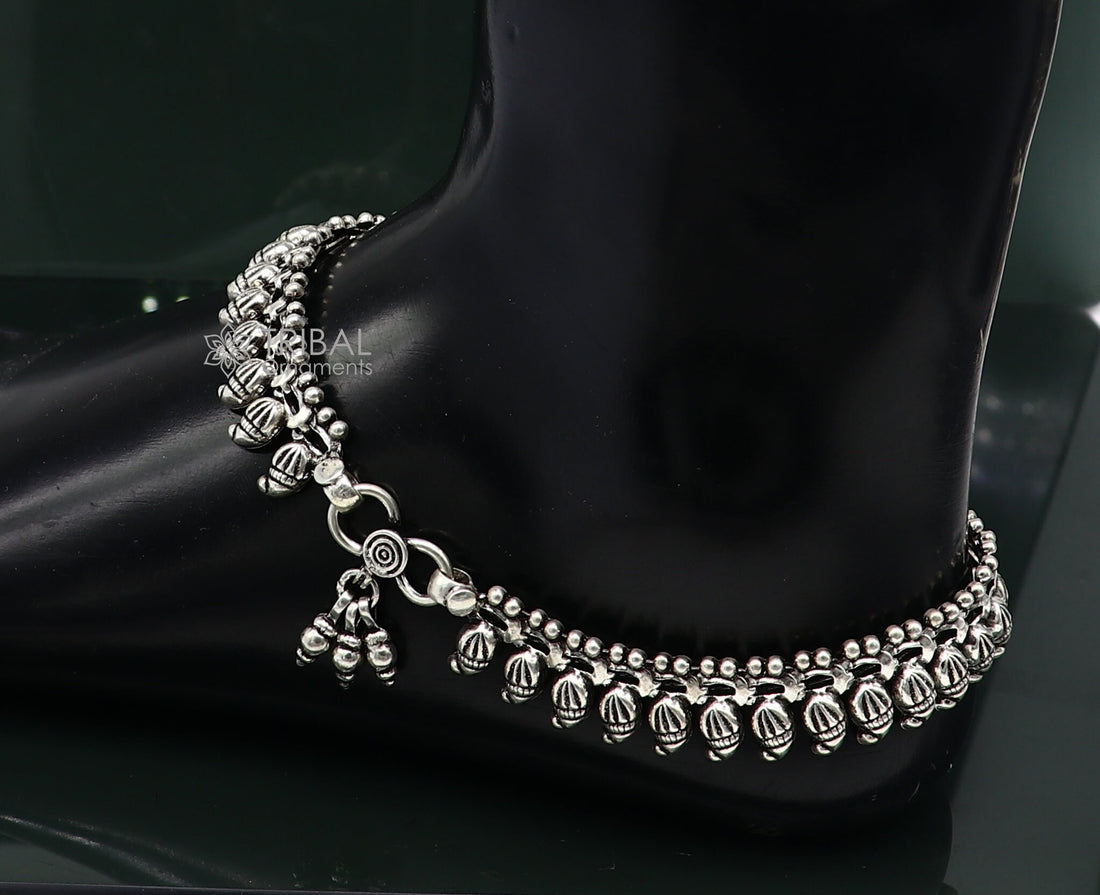 925 sterling silver dangling bells charm ankle bracelet, attractive bells anklets, foot bracelet trendy anklets for garba dance ank596 - TRIBAL ORNAMENTS