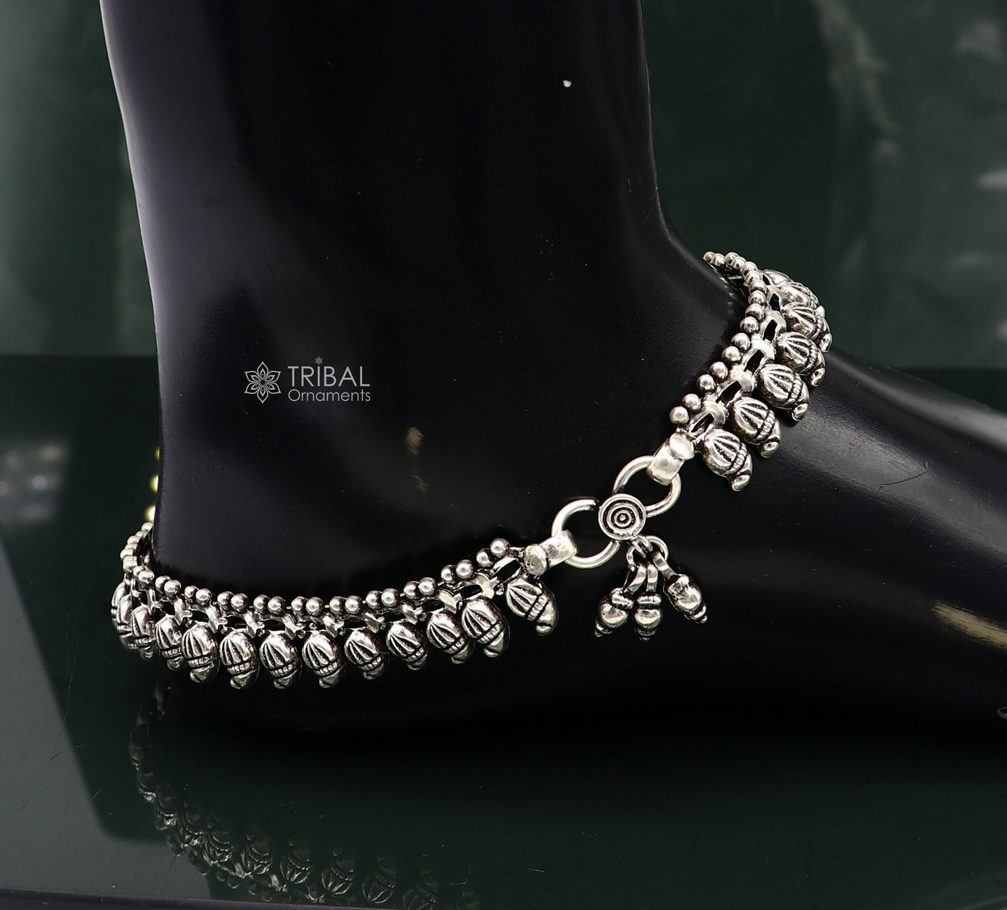925 sterling silver dangling bells charm ankle bracelet, attractive bells anklets, foot bracelet trendy anklets for garba dance ank596 - TRIBAL ORNAMENTS