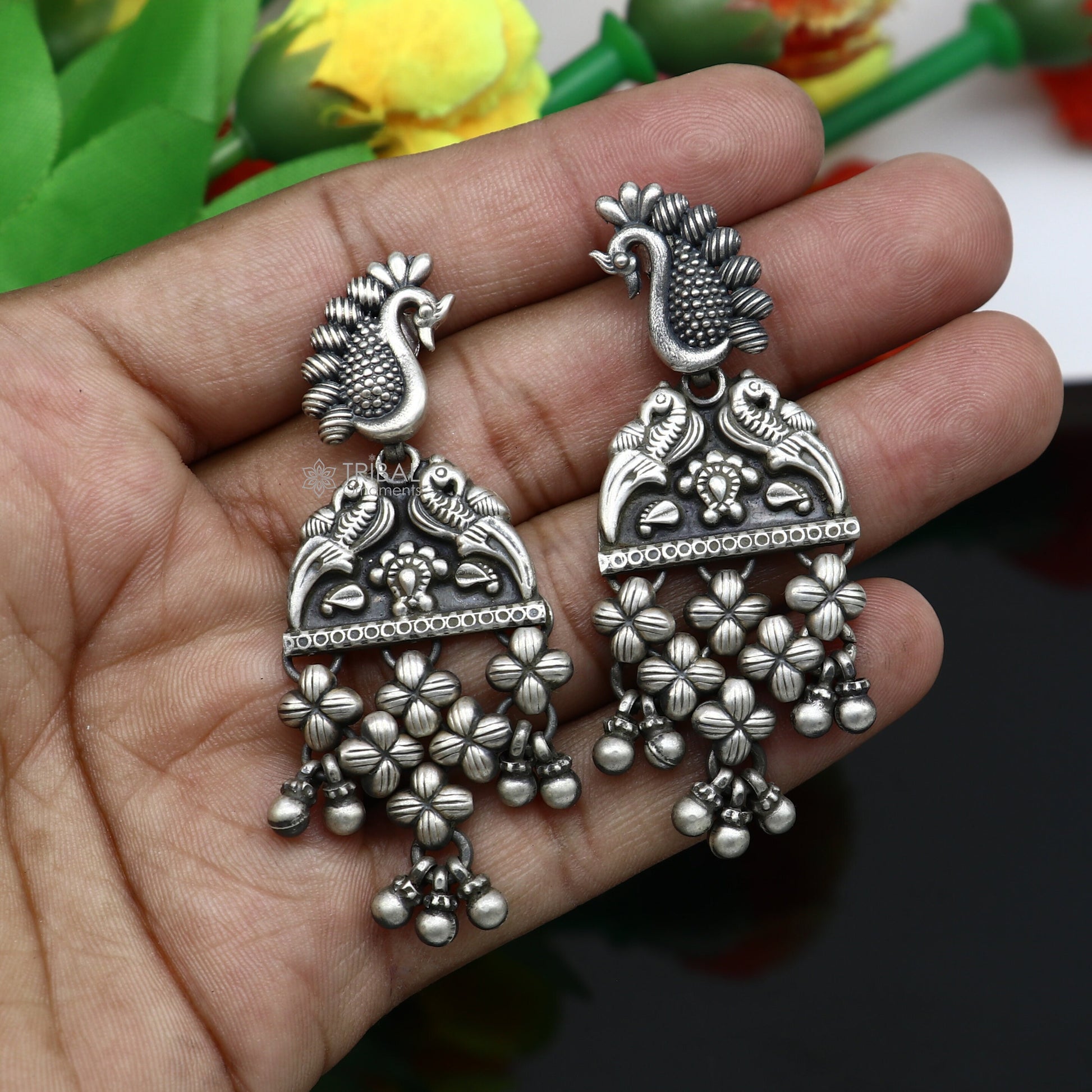 925 sterling silver handcrafted earring, stud earring, amazing peacock design drop dangle modern stylish party wear gifting earring s1228 - TRIBAL ORNAMENTS