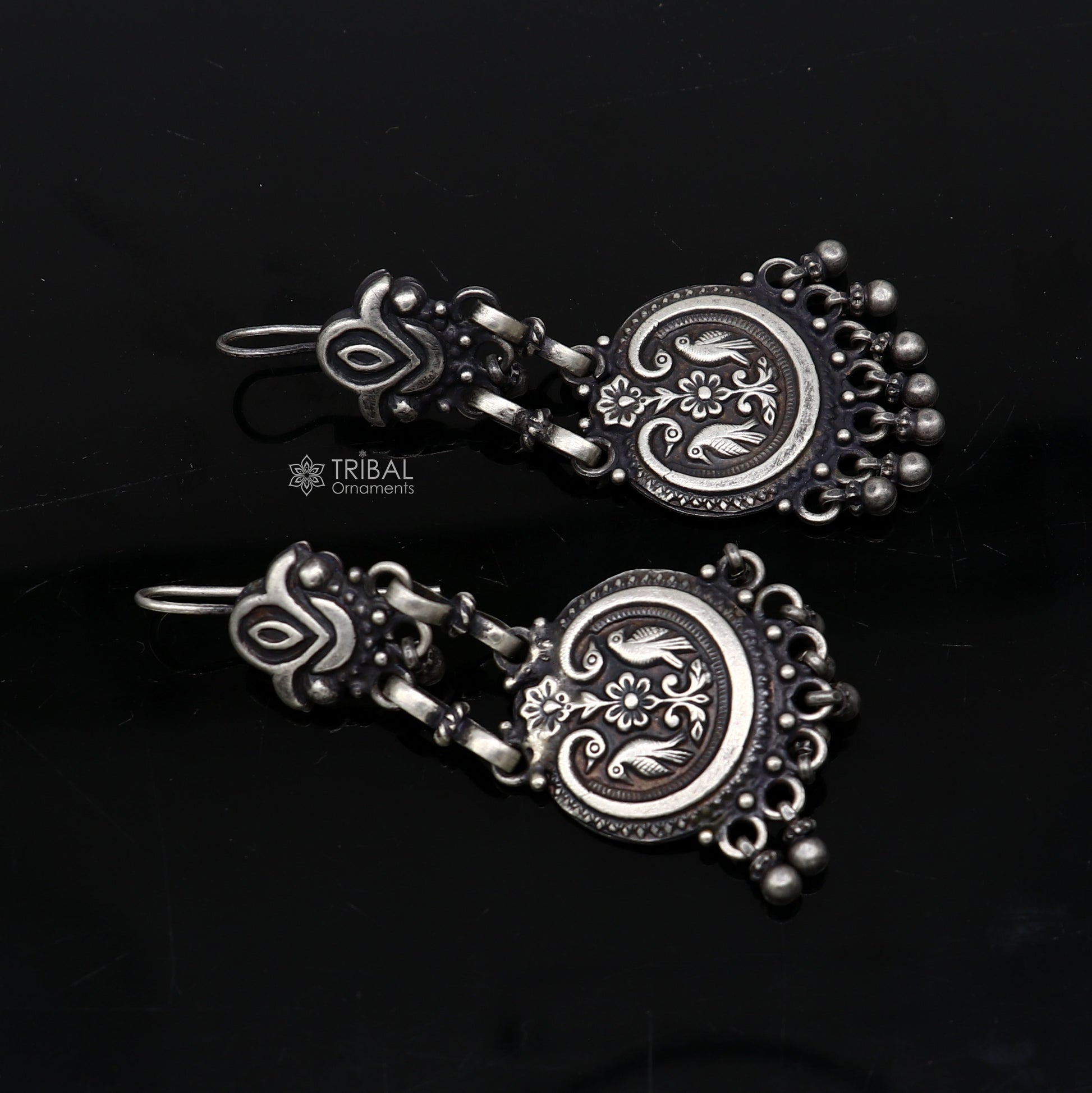 925 sterling silver gorgeous peacock design stud earring chandelier light weight fabulous silver ethnic earrings drop dangle s1229 - TRIBAL ORNAMENTS