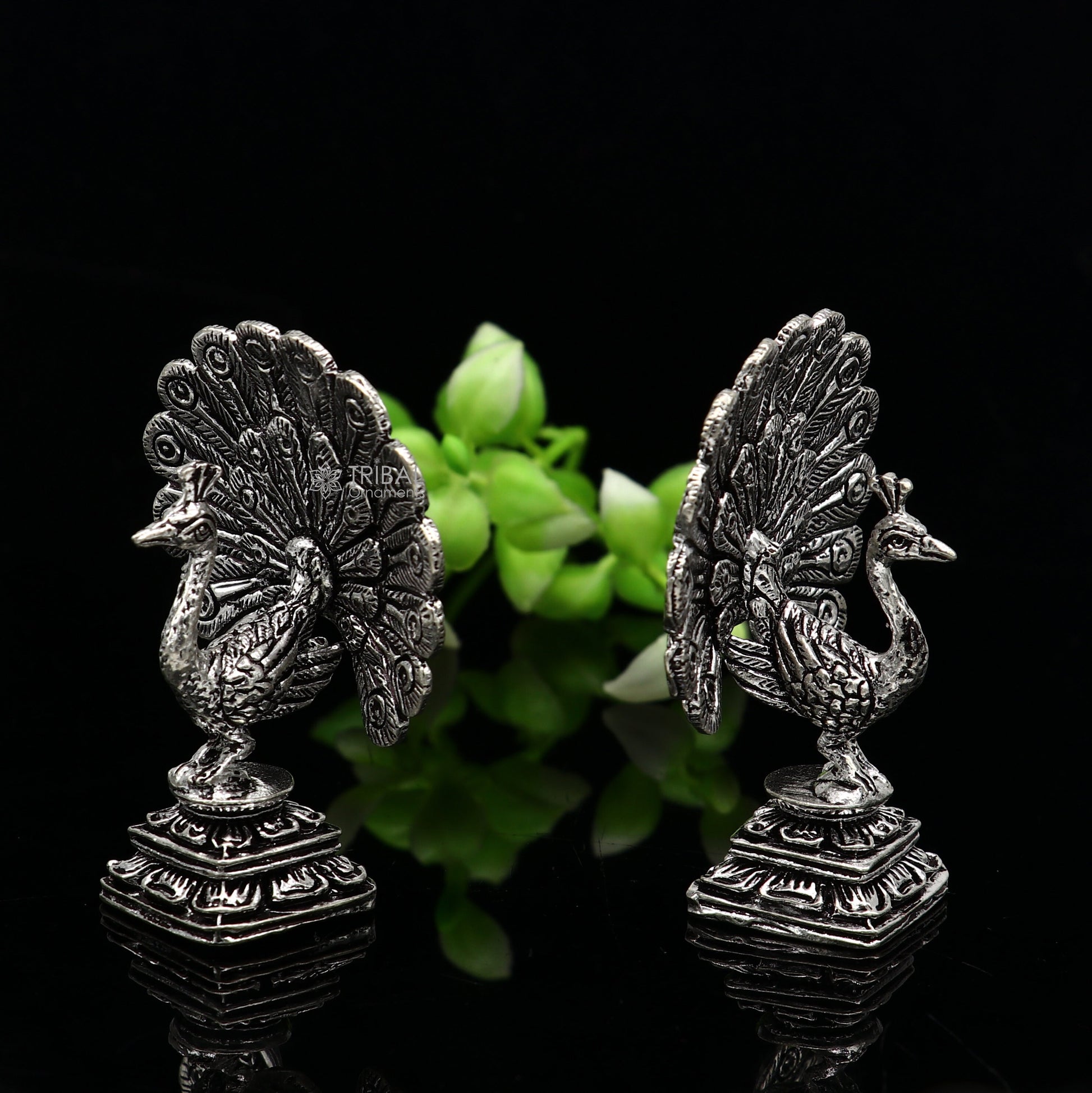 925 sterling silver handmade elegant amazing dancing peacock statue, silver article, silver figurine, silver puja article art753 - TRIBAL ORNAMENTS