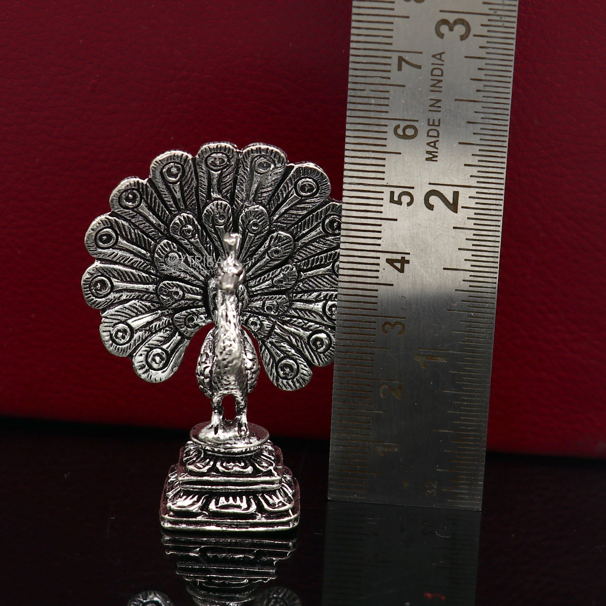 925 sterling silver handmade elegant amazing dancing peacock statue, silver article, silver figurine, silver puja article art753 - TRIBAL ORNAMENTS
