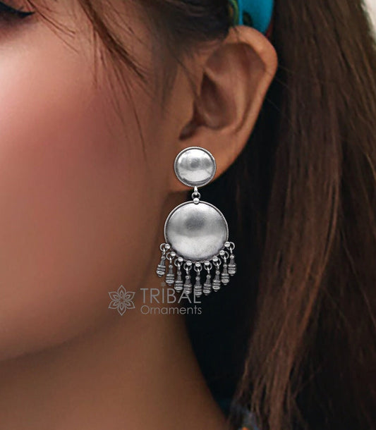 925 Sterling silver handmade traditional cultural drop dangle hangings plain design earrings, best party functional jewelry s1233 - TRIBAL ORNAMENTS
