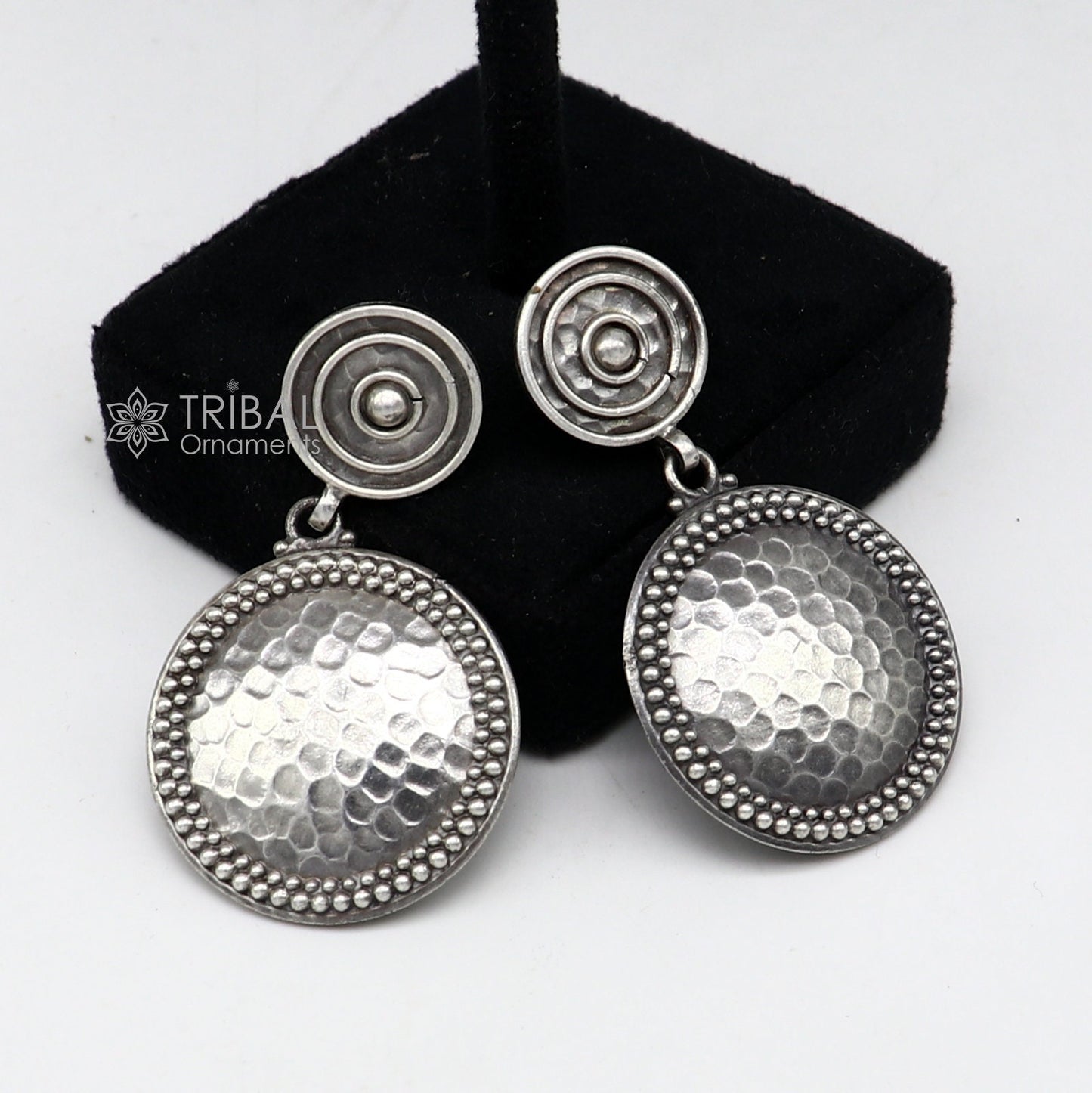 Exclusive stylish 925 Sterling silver traditional cultural design drop dangler fancy earrings, best party functional Navratri jewelry s1239 - TRIBAL ORNAMENTS