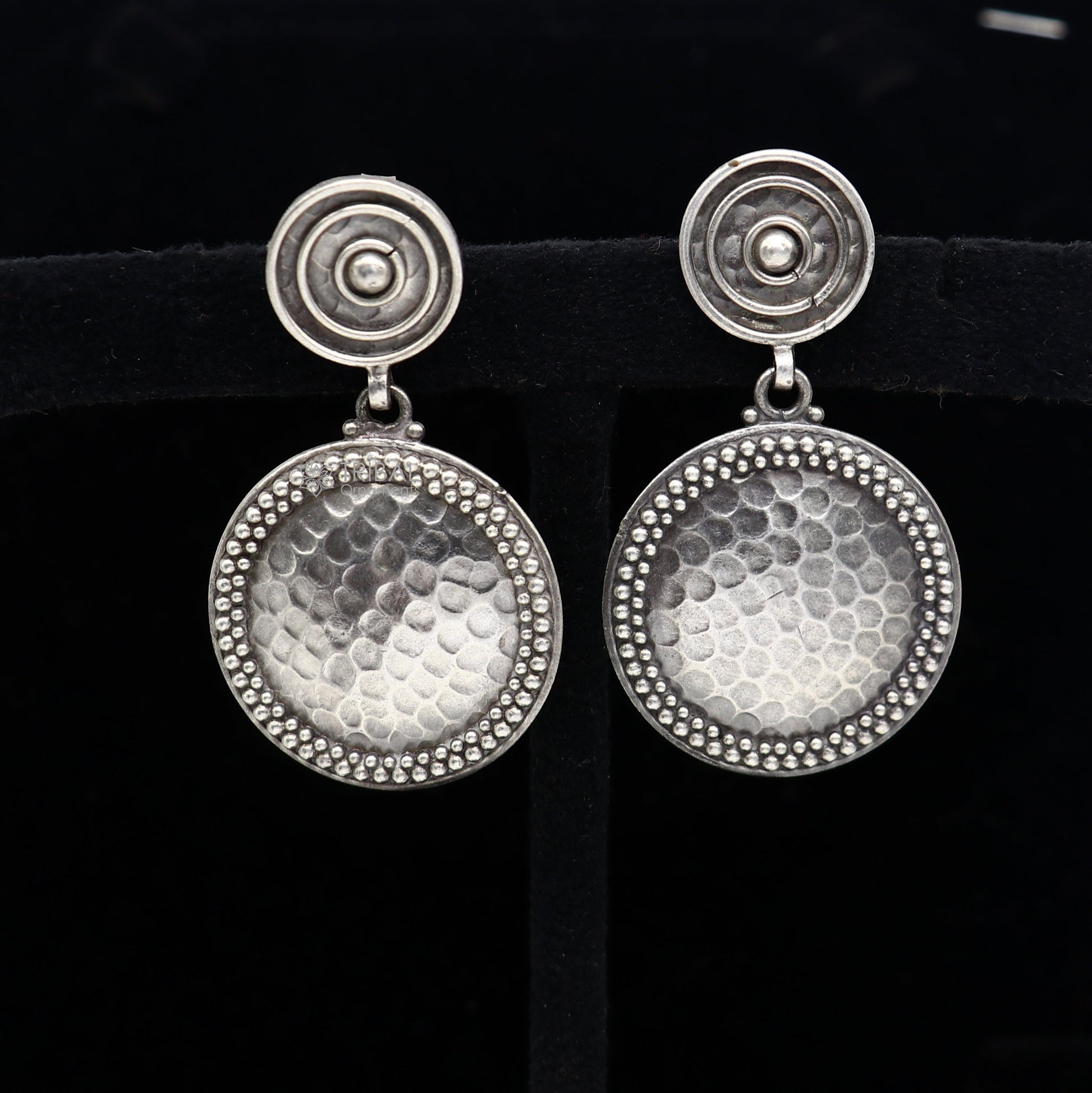 Exclusive stylish 925 Sterling silver traditional cultural design drop dangler fancy earrings, best party functional Navratri jewelry s1239 - TRIBAL ORNAMENTS