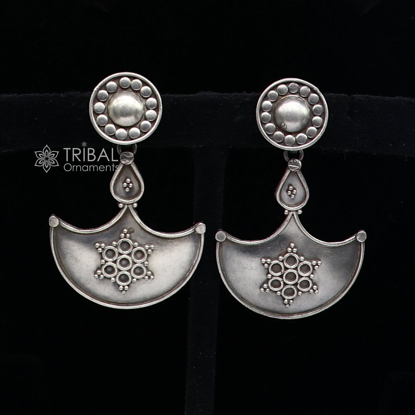 925 Sterling silver handmade traditional cultural design drop dangler fancy earrings, best party functional Navratri jewelry s1240 - TRIBAL ORNAMENTS