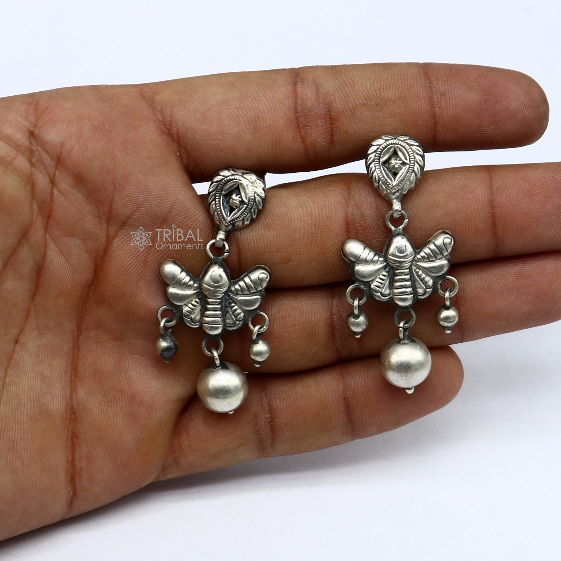 925 sterling silver handmade fabulous light weight Stud dangler earring, butterfly design excellent ethnic tribal functional Earrings s1246 - TRIBAL ORNAMENTS