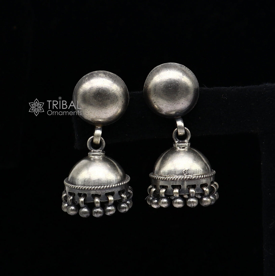 92.5 sterling silver gorgeous Exclusive design small stud earring fabulous jhumki or jhumka silver ethnic tribal earrings s1250 - TRIBAL ORNAMENTS