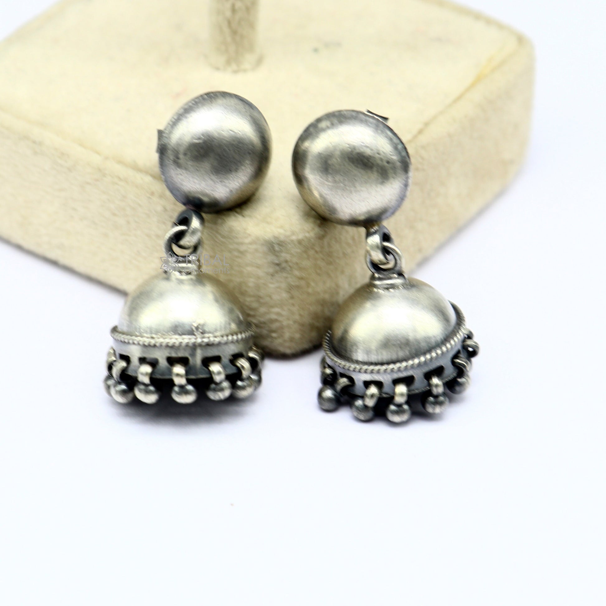 92.5 sterling silver gorgeous Exclusive design small stud earring fabulous jhumki or jhumka silver ethnic tribal earrings s1250 - TRIBAL ORNAMENTS