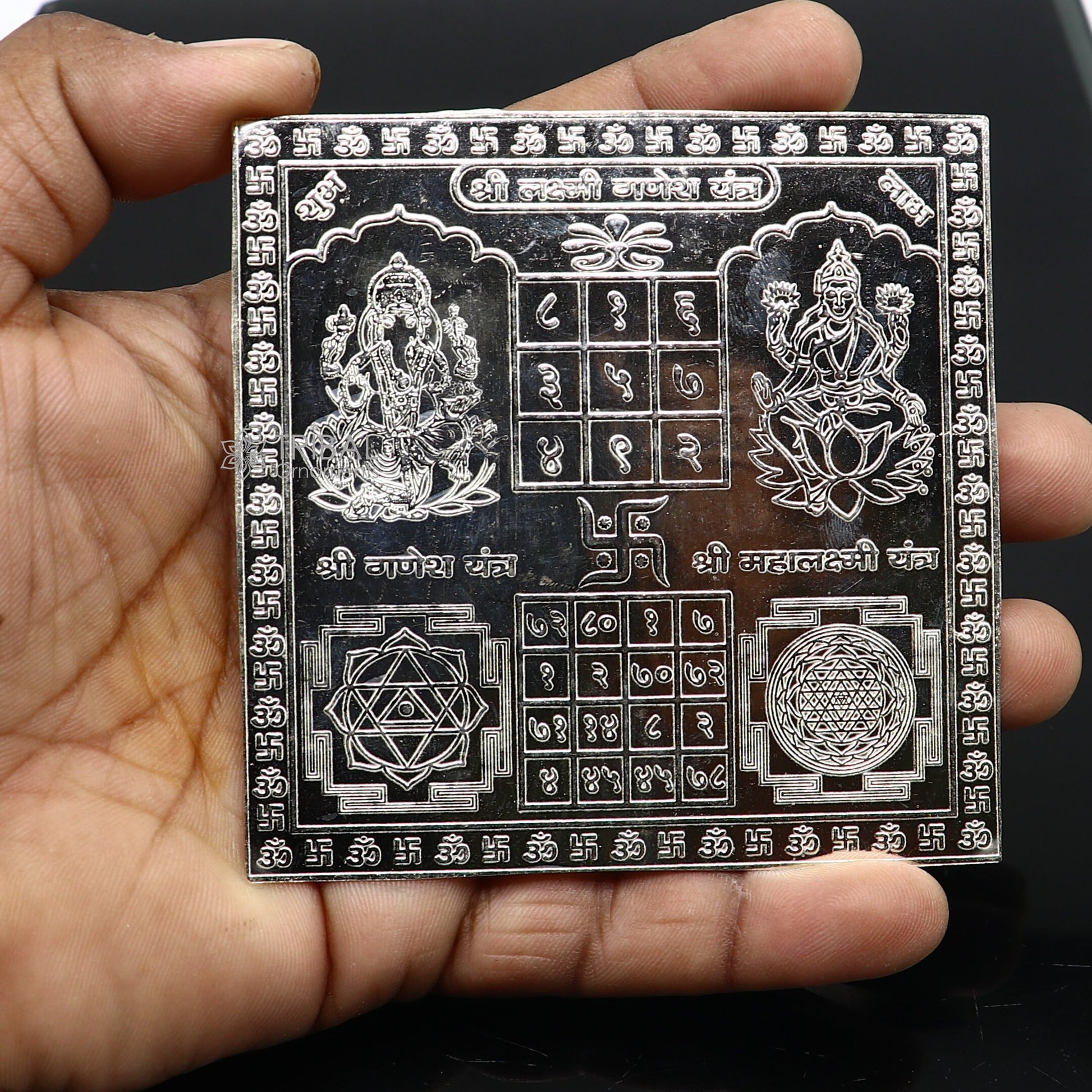 9 x 9cm 925 sterling silver handmade Shree Lakshmi Ganesha Yantra, amazing wealth and prosperity, best Diwali puja article from india su1209 - TRIBAL ORNAMENTS