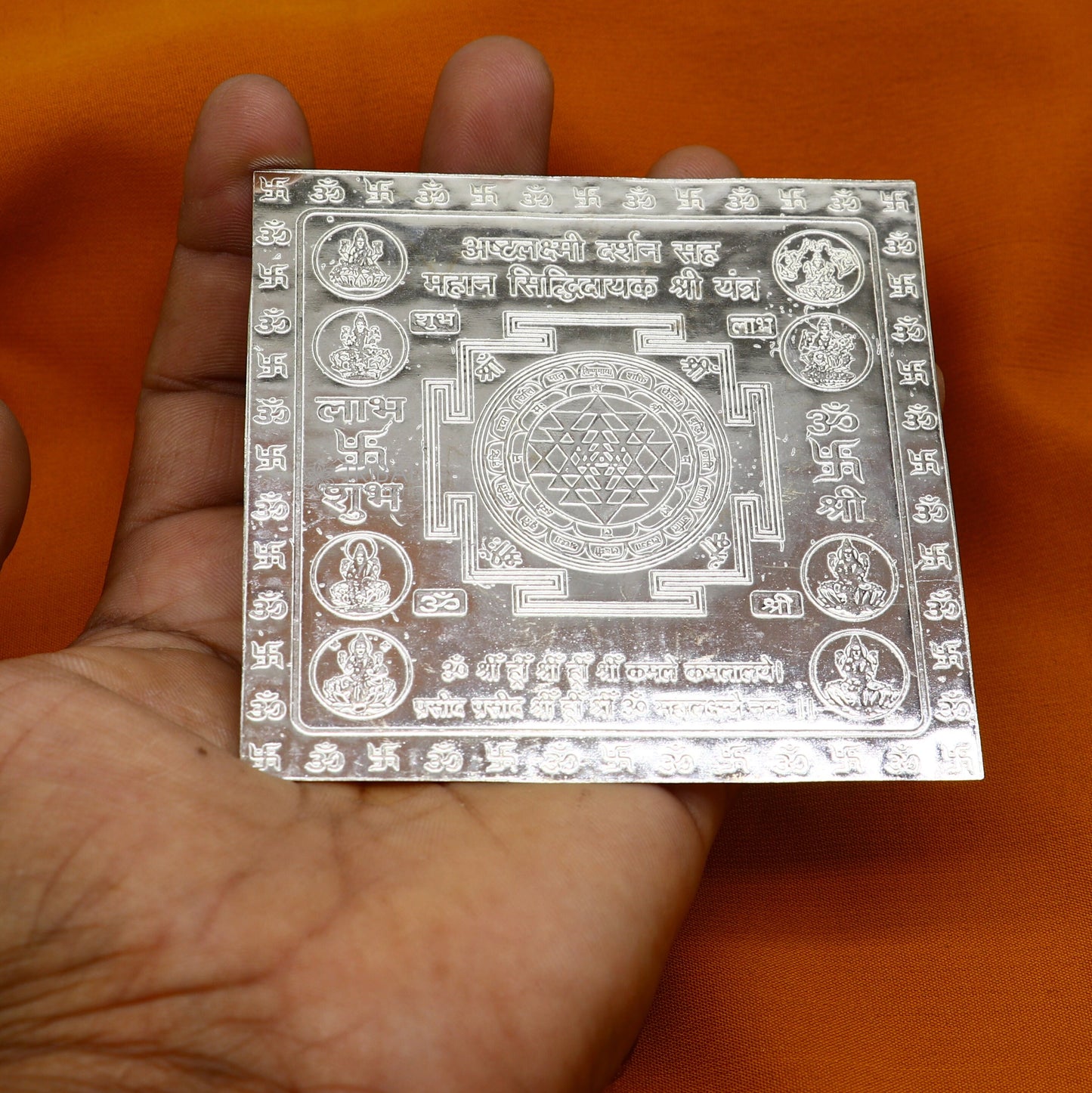 925 sterling silver handmade Shree Ashthlakshmi Yantra, Shri laxmi yantra for wealth and prosperity, best puja article gifting su1210 - TRIBAL ORNAMENTS