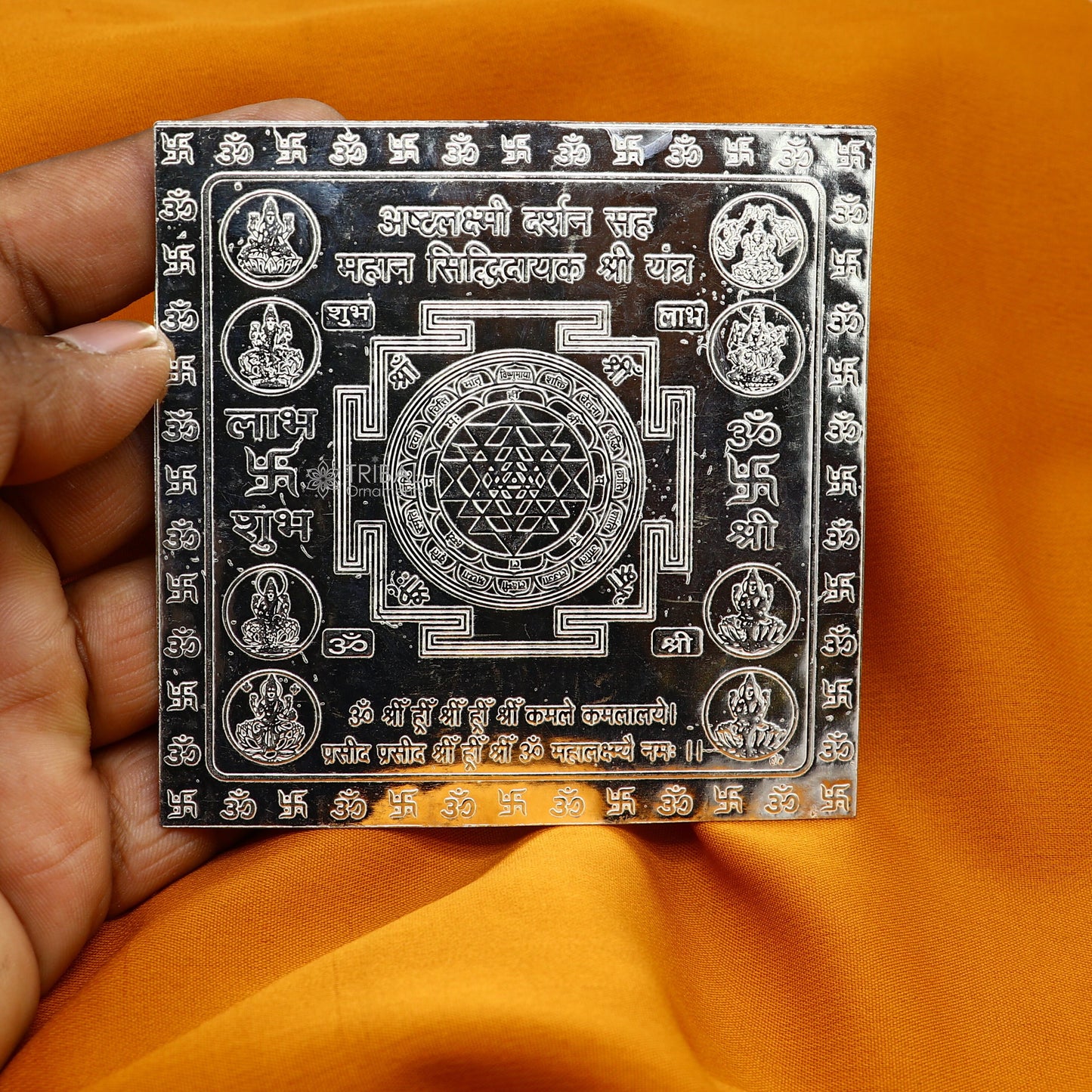 925 sterling silver handmade Shree Ashthlakshmi Yantra, Shri laxmi yantra for wealth and prosperity, best puja article gifting su1210 - TRIBAL ORNAMENTS