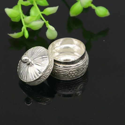 925 sterling silver trinket box, kajal box/casket box bridal round shape box collection, container box, eyeliner box gifting art stb844 - TRIBAL ORNAMENTS