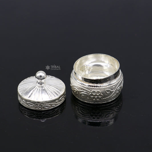 925 sterling silver trinket box, kajal box/casket box bridal round shape box collection, container box, eyeliner box gifting art stb844 - TRIBAL ORNAMENTS