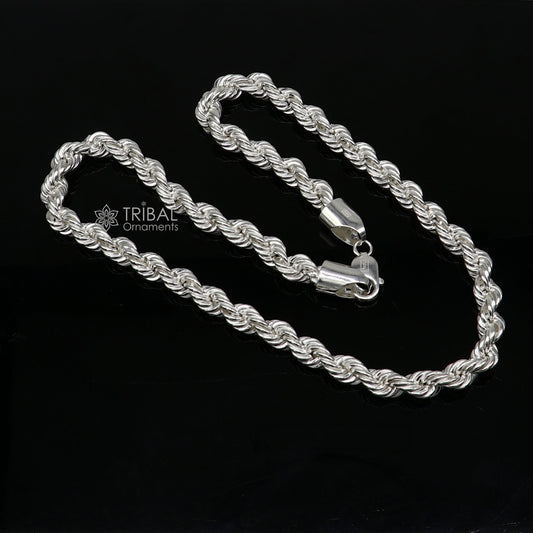 20"/24" Heavy 8mm Rope chain 925 sterling silver handmade rope chain, necklace chain, plain bright silver trendy style men's chain ch570 - TRIBAL ORNAMENTS