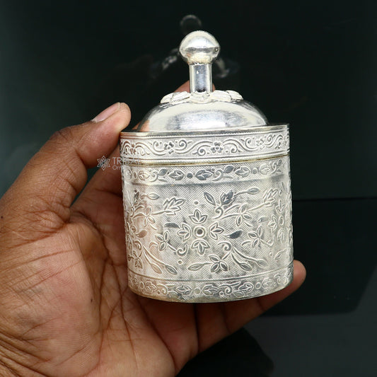 4" 925 solid silver utensils vintage style trinket box, container/casket box bridal floral work box, jewelry box silver utensils stb841 - TRIBAL ORNAMENTS