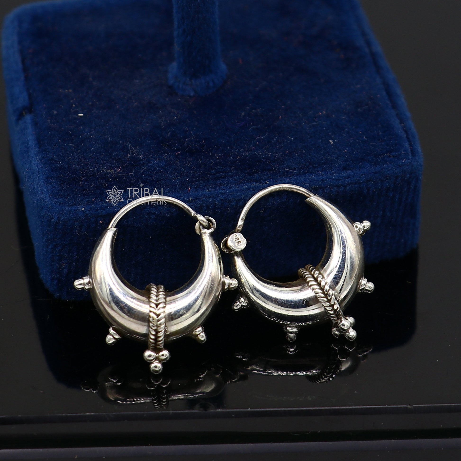 Exclusive 925 sterling silver Handmade vintage ethnic style small hoops earrings unisex tribal stylish unique Bali jewelry India S1260 - TRIBAL ORNAMENTS