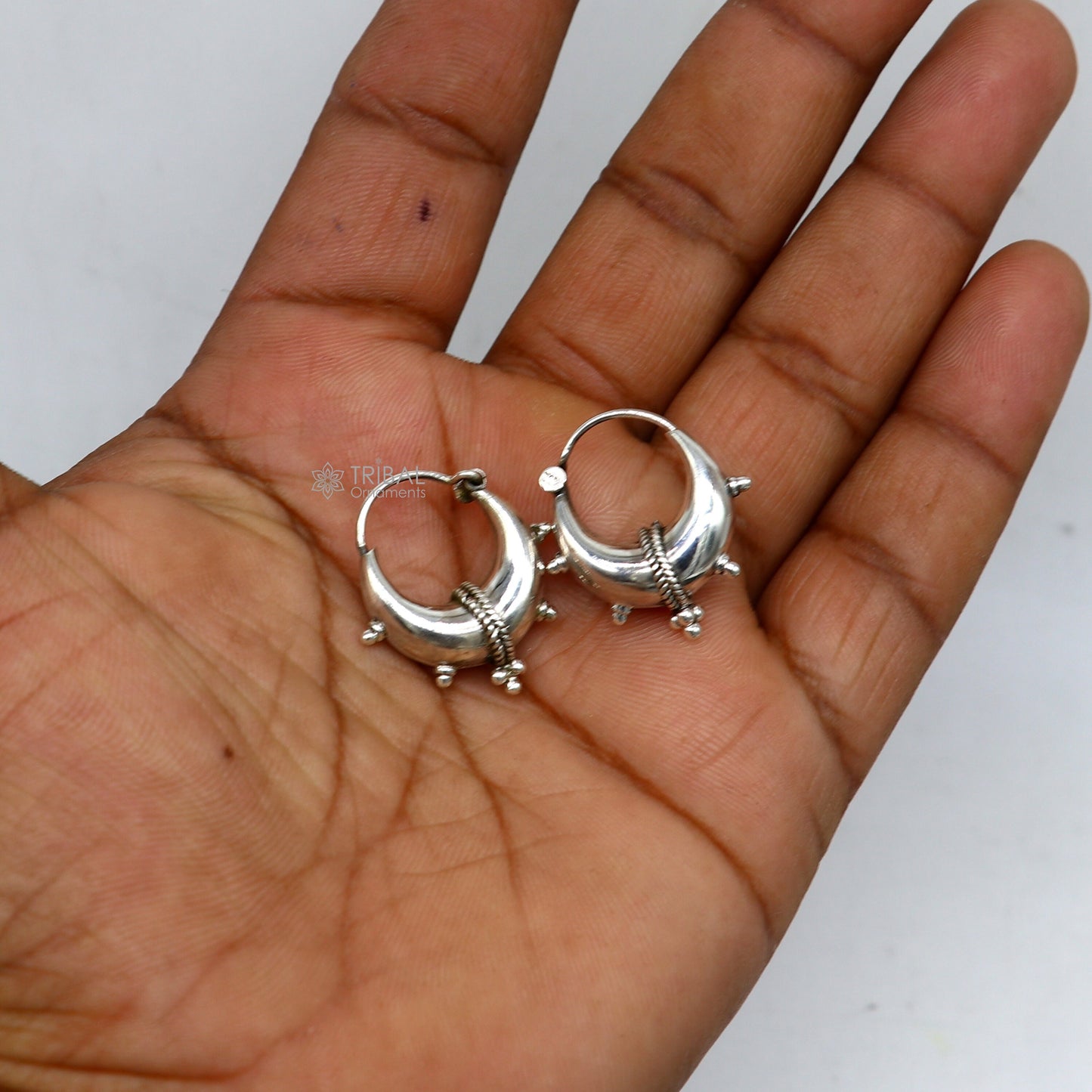 Exclusive 925 sterling silver Handmade vintage ethnic style small hoops earrings unisex tribal stylish unique Bali jewelry India S1260 - TRIBAL ORNAMENTS
