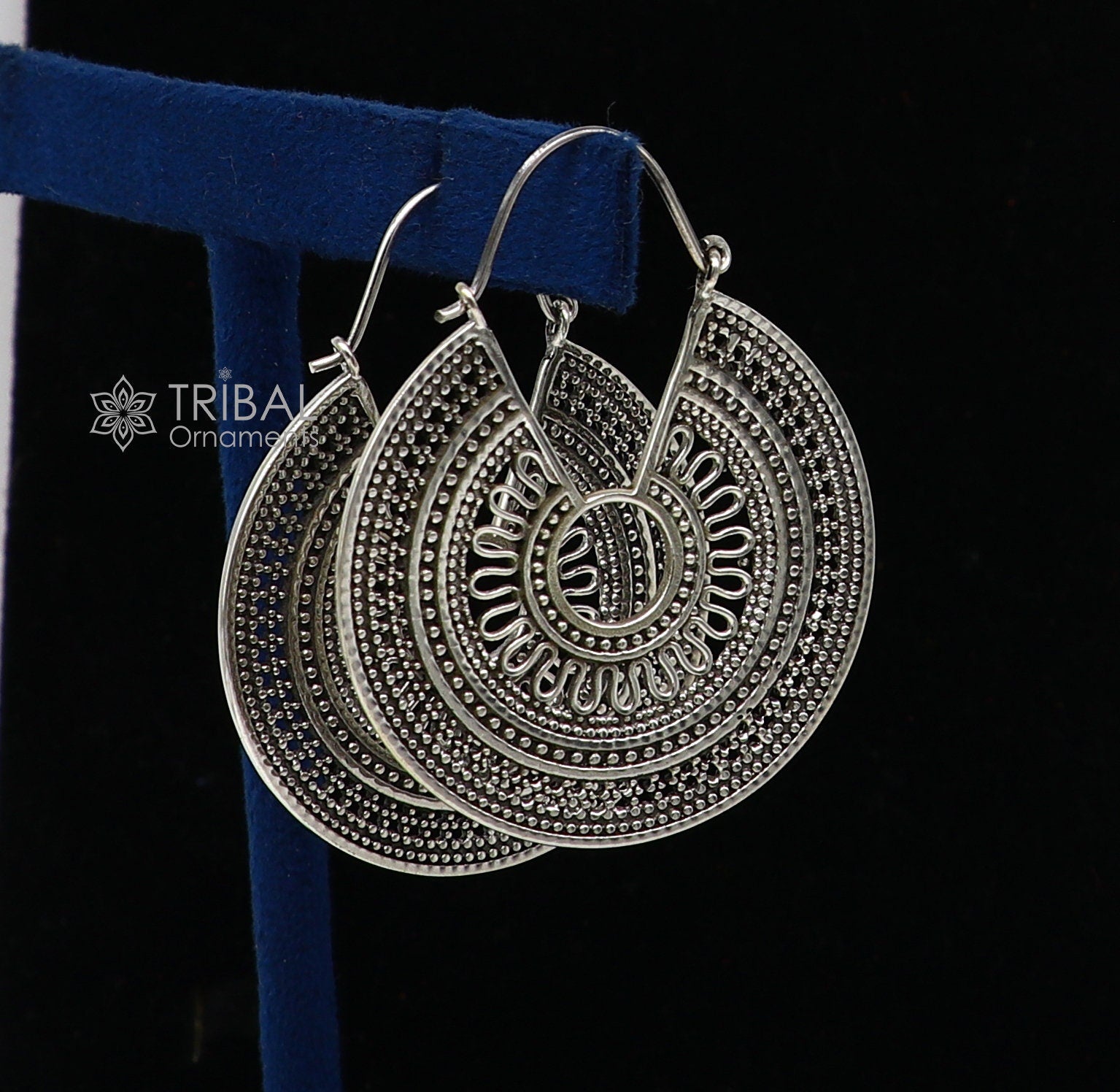 92.5 sterling silver gorgeous Exclusive design hoops hanging earrings fabulous silver ethnic tribal  functional earrings jewellery s1261 - TRIBAL ORNAMENTS