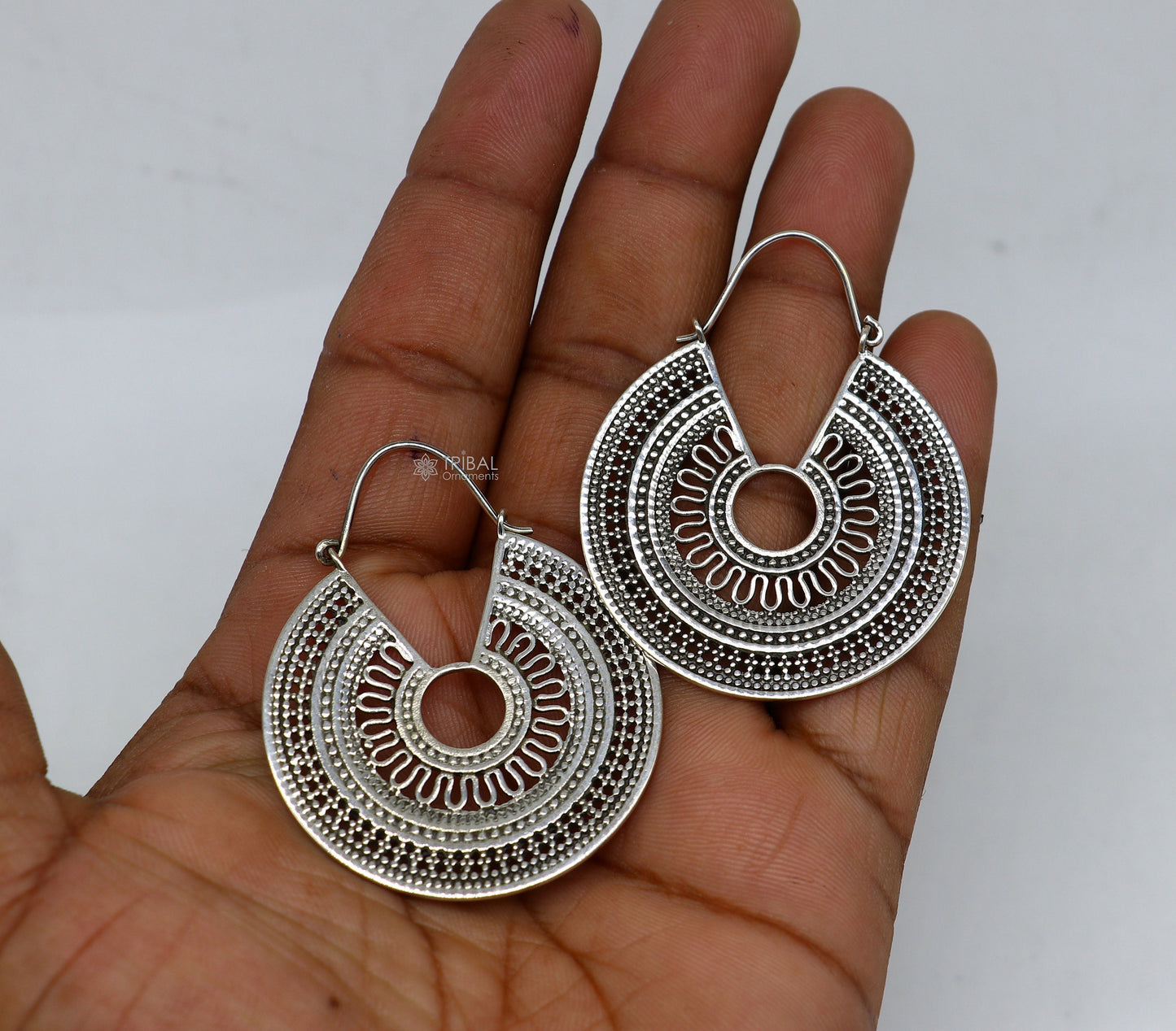 92.5 sterling silver gorgeous Exclusive design hoops hanging earrings fabulous silver ethnic tribal  functional earrings jewellery s1261 - TRIBAL ORNAMENTS