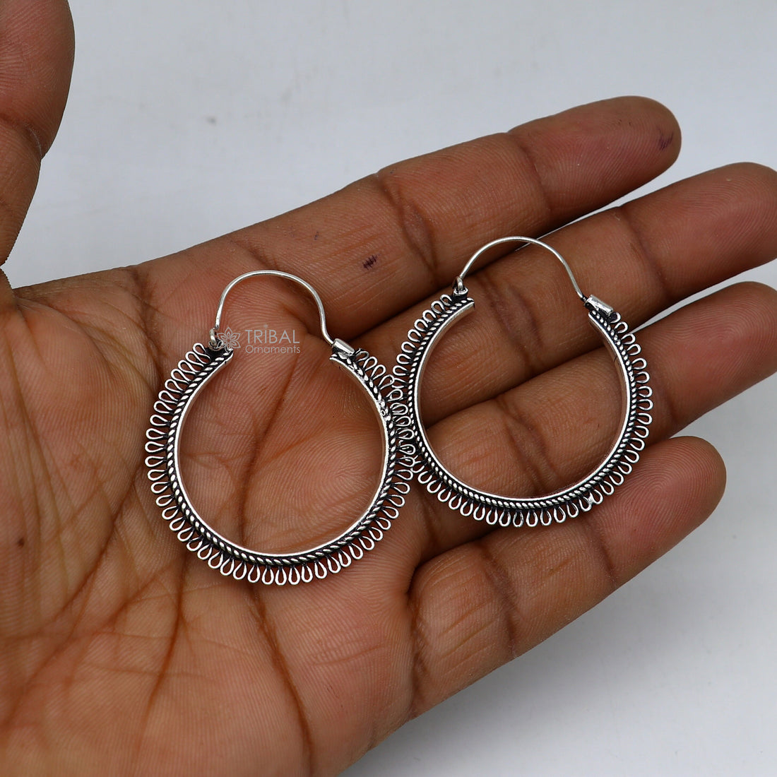 92.5 sterling silver gorgeous Exclusive design hoops hanging earrings fabulous silver ethnic tribal  functional earrings jewellery s1262 - TRIBAL ORNAMENTS