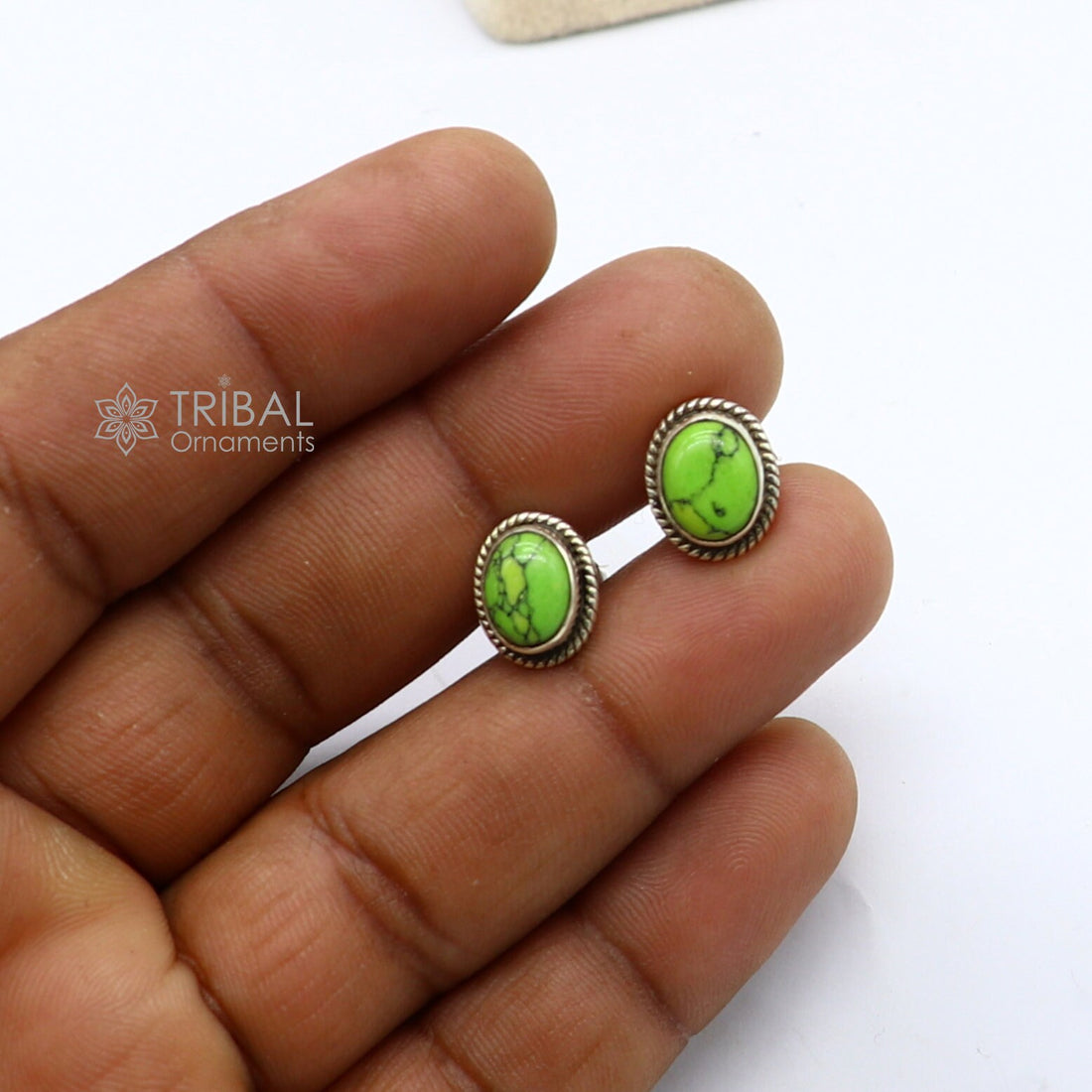 925 sterling silver handmade stud earring with gorgeous single Green turquoise stone stud earring best unisex jewelry s1269 - TRIBAL ORNAMENTS