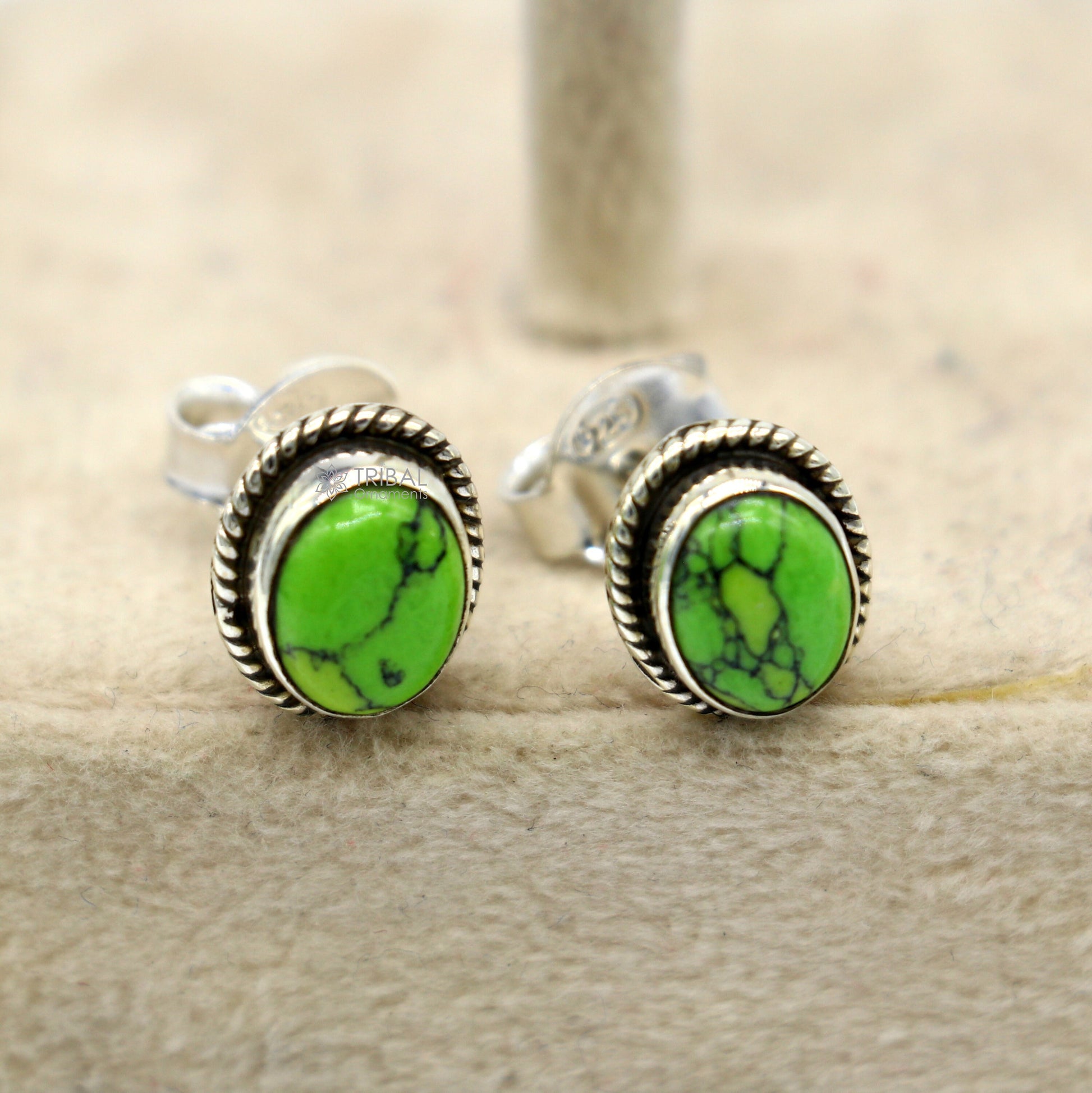 925 sterling silver handmade stud earring with gorgeous single Green turquoise stone stud earring best unisex jewelry s1269 - TRIBAL ORNAMENTS